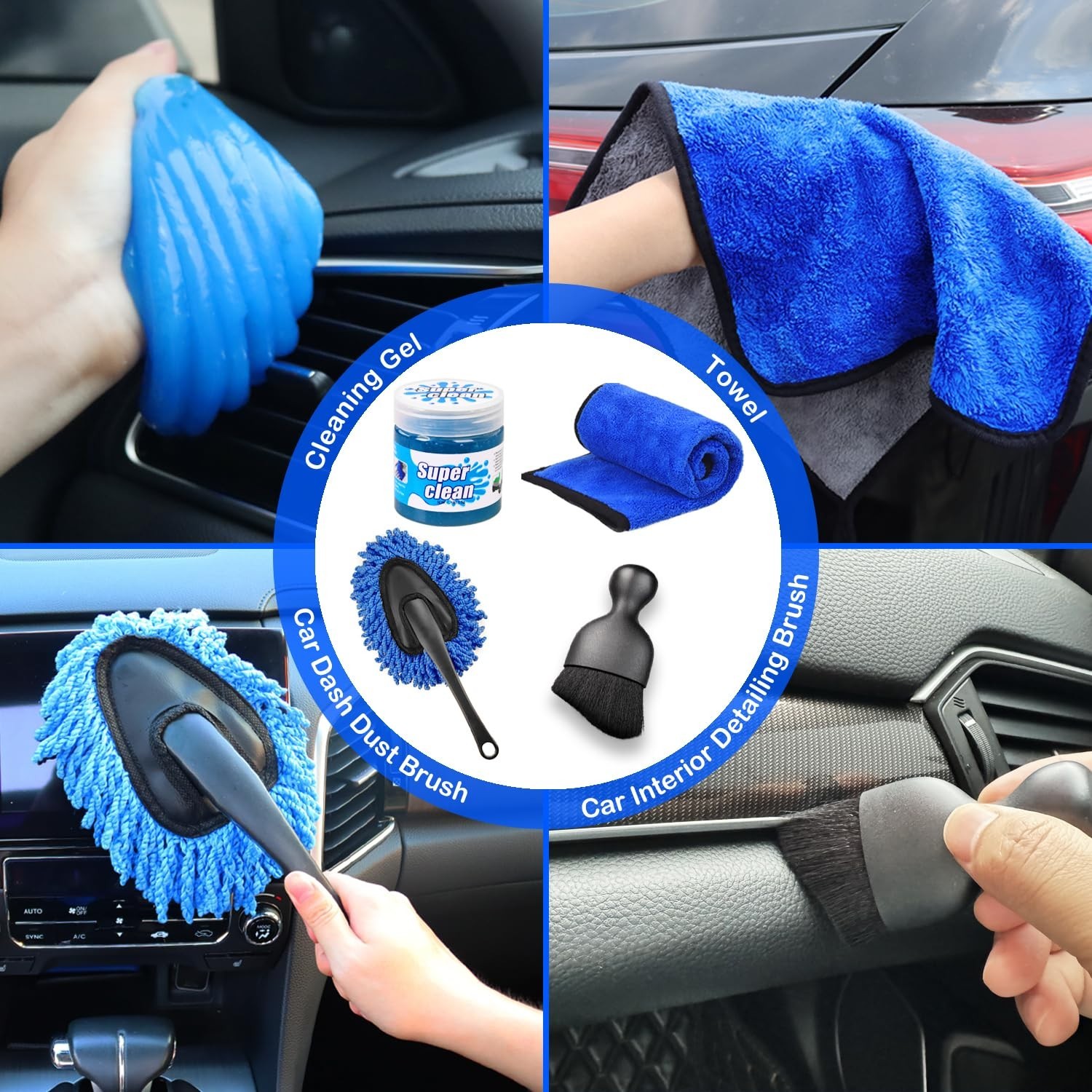 17pcs Car Detailing Kit – Interior Cleaner, Vacuum, Brushes & Windshield Tool
