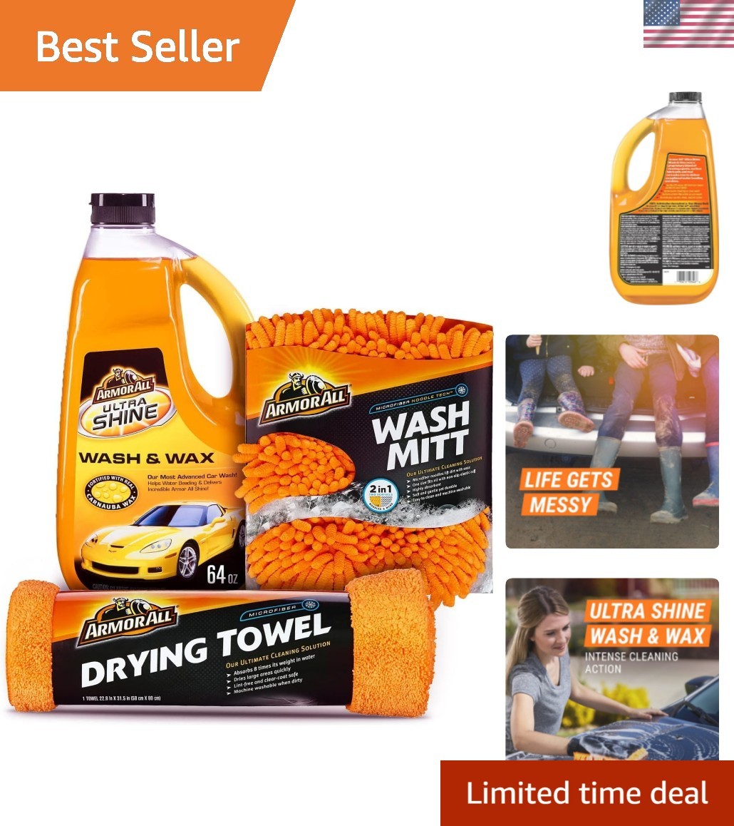Car Wash Kit, Includes Car Wash Soap, Wash Mitt & Microfiber Towel 3 Piece Kit