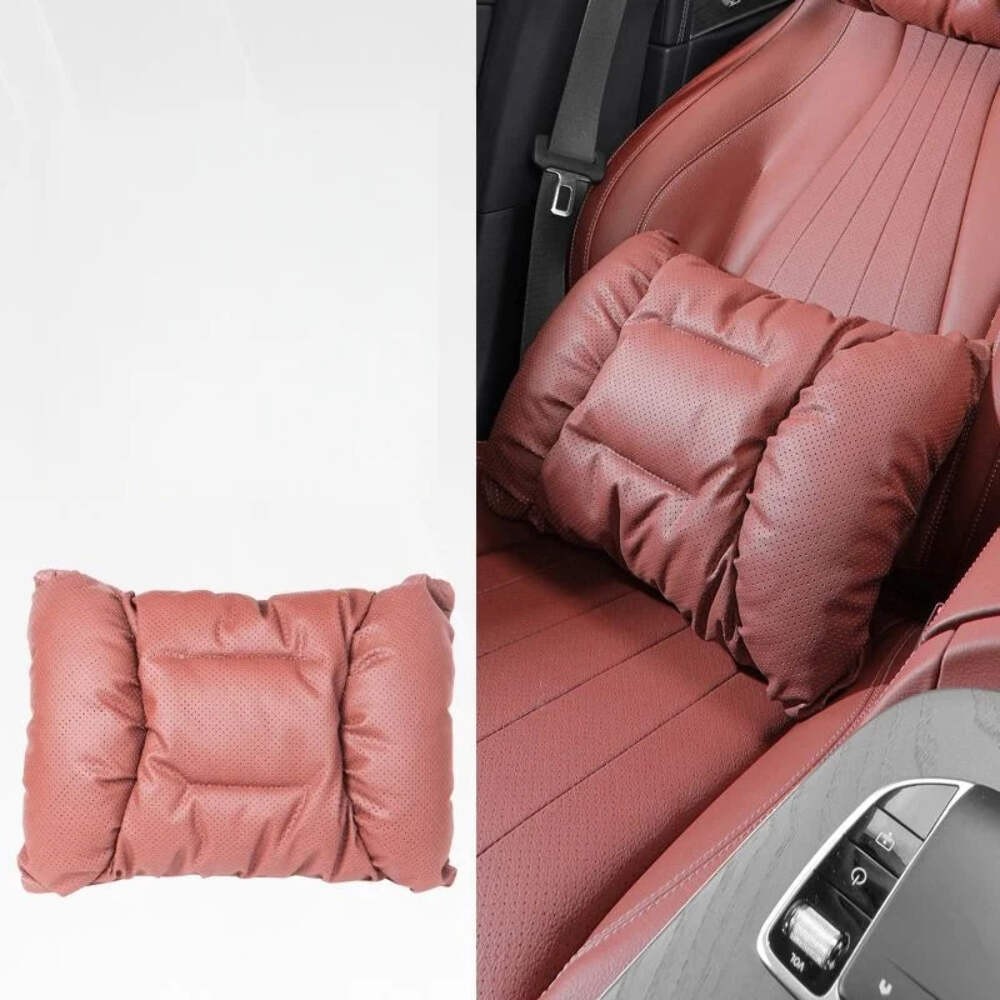Memory Leather Car Headrest Neck Support Backrest Breathable Punched Design