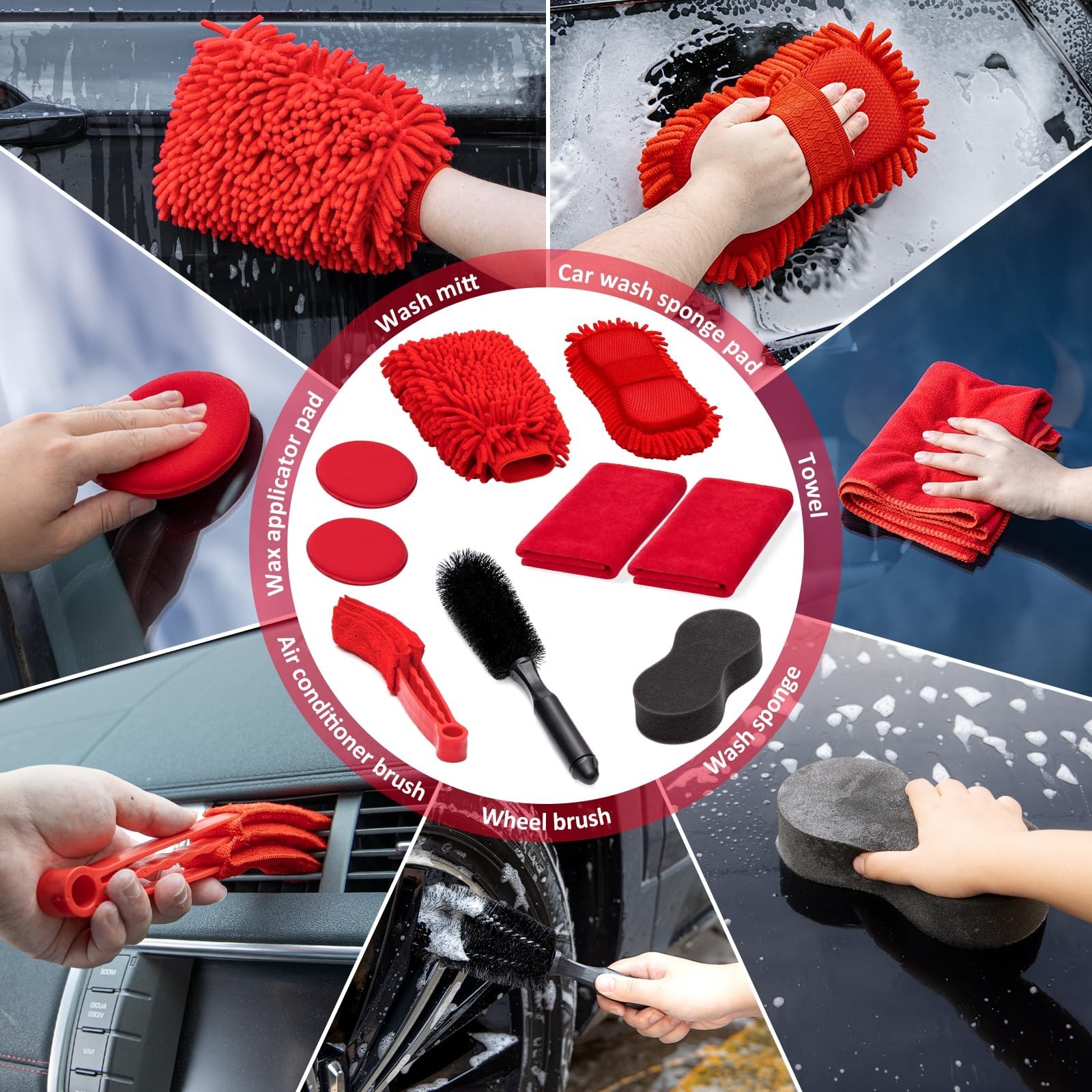 45Pcs Complete Car Wash Cleaning Kit – High Power Vacuum, Squeegee, Brushes & To