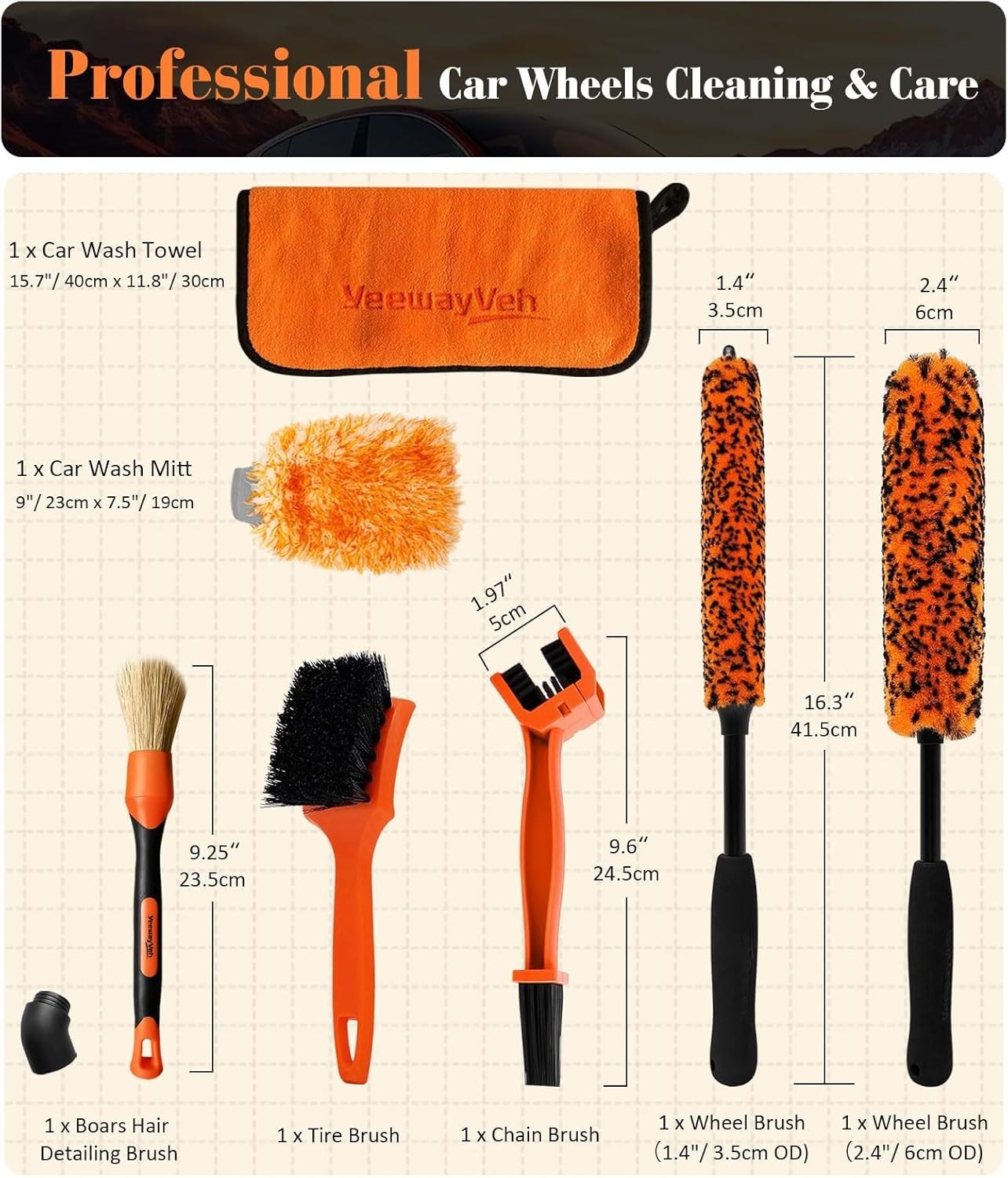 7PCS Motorcycle Cleaning Kit with 2-Size Bendable Wheel Brushes-Hard Brush,T…
