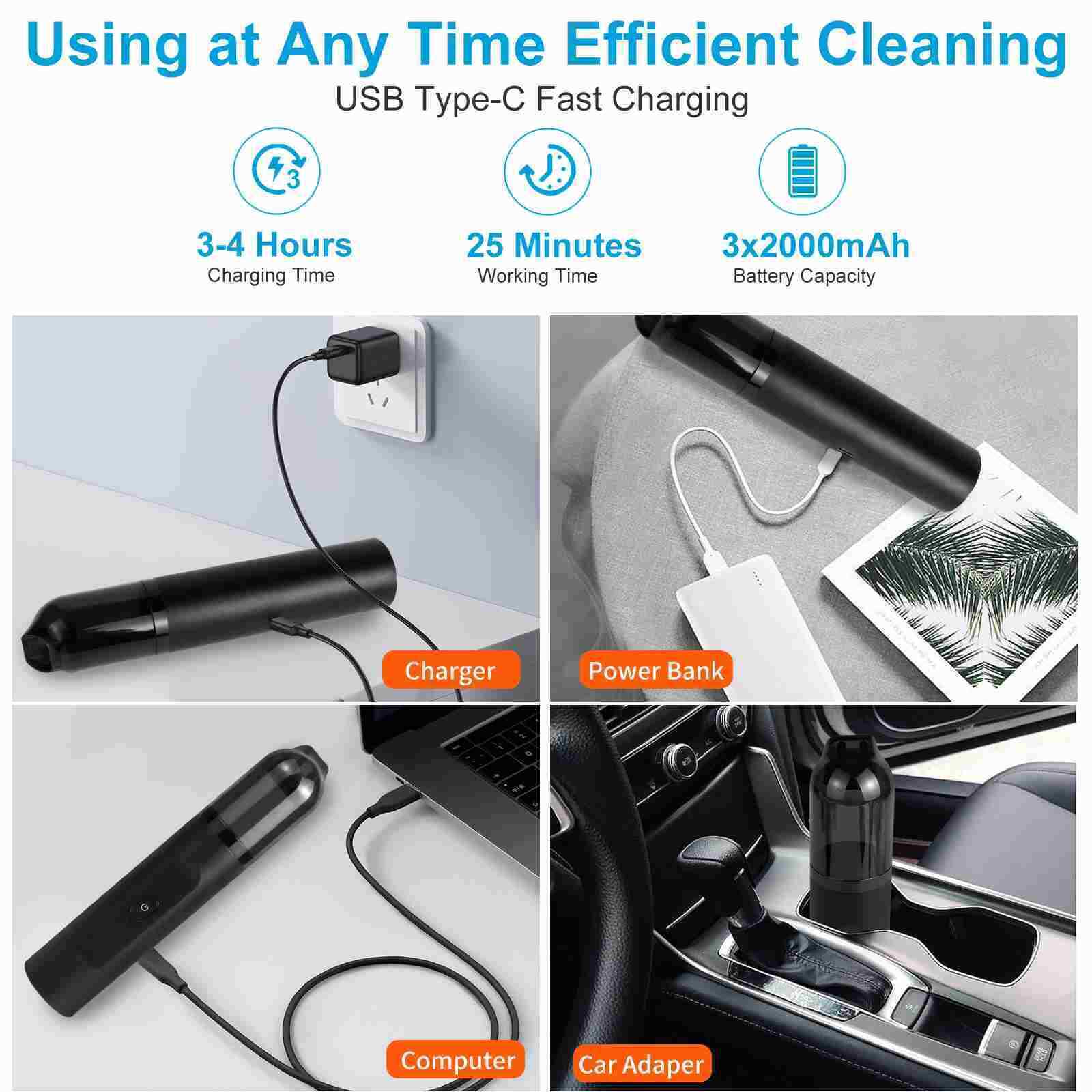 F500Plus Slim Cordless Car Vacuum Cleaner High Power , 15000Pa Powerful Suction