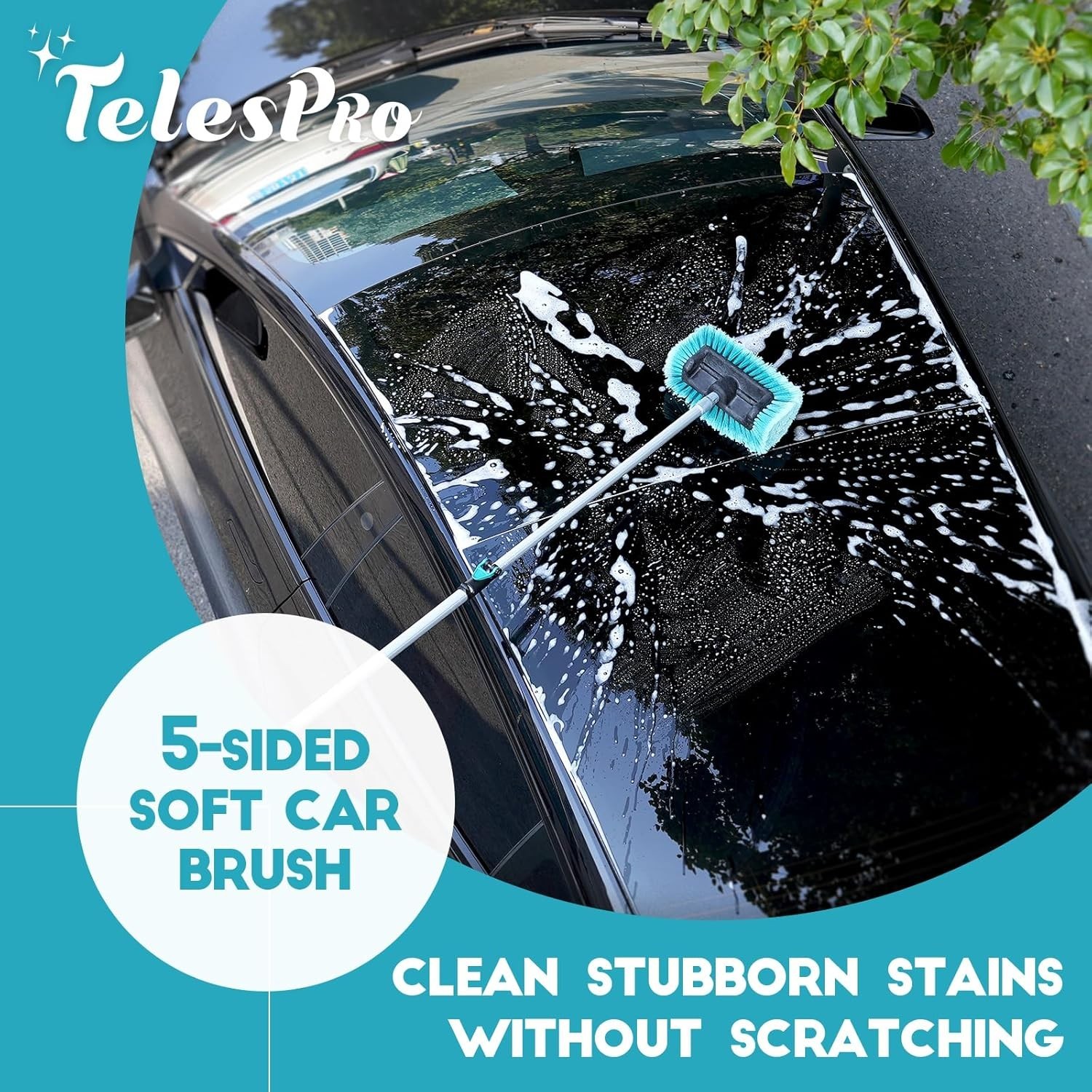 Luxury Car Cleaning Kit: 12FT Brush, Tire & Window Squeegee, Microfiber Mitt