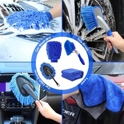 62” Car Wash Brush Kit – Long Handle Mop, Chenille Head, Squeegee & Detailing T