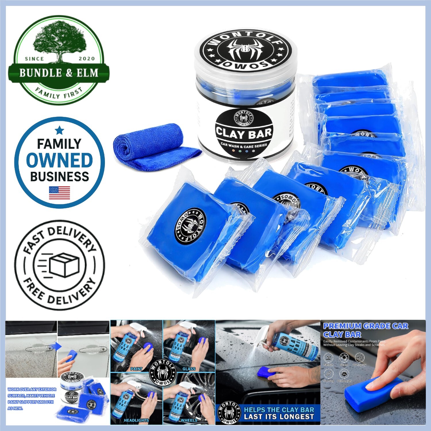 Car Detailing Kit Microfiber Clay Bar Wash Absorption Capacity Multi-Use