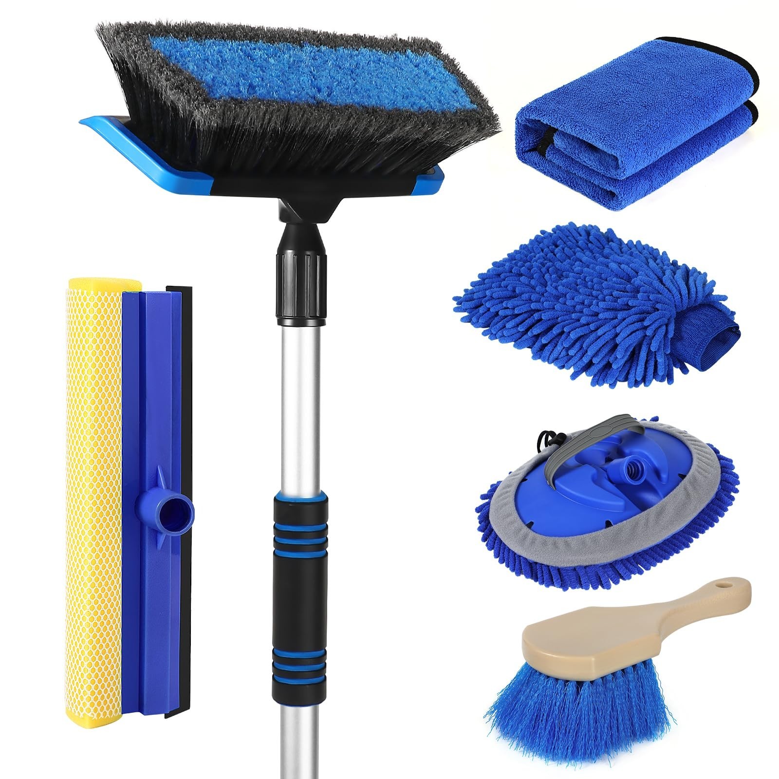 62” Car Wash Brush with Long Handle, Soft Bristles, Complete Cleaning Kit for C