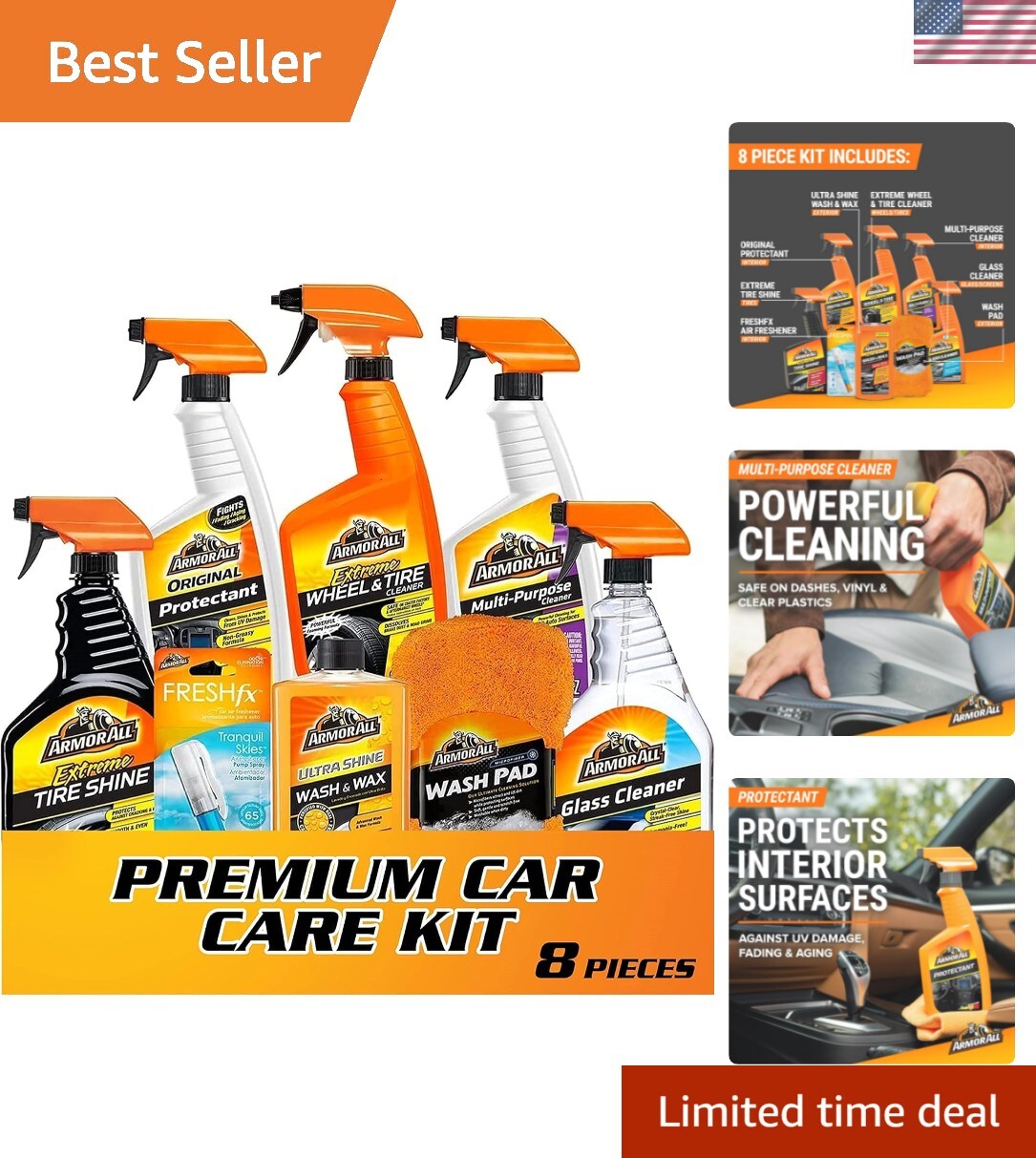 Armor All Premier Auto Care Kit – Includes Wax, Glass Cleaner & Wheel Cleaner