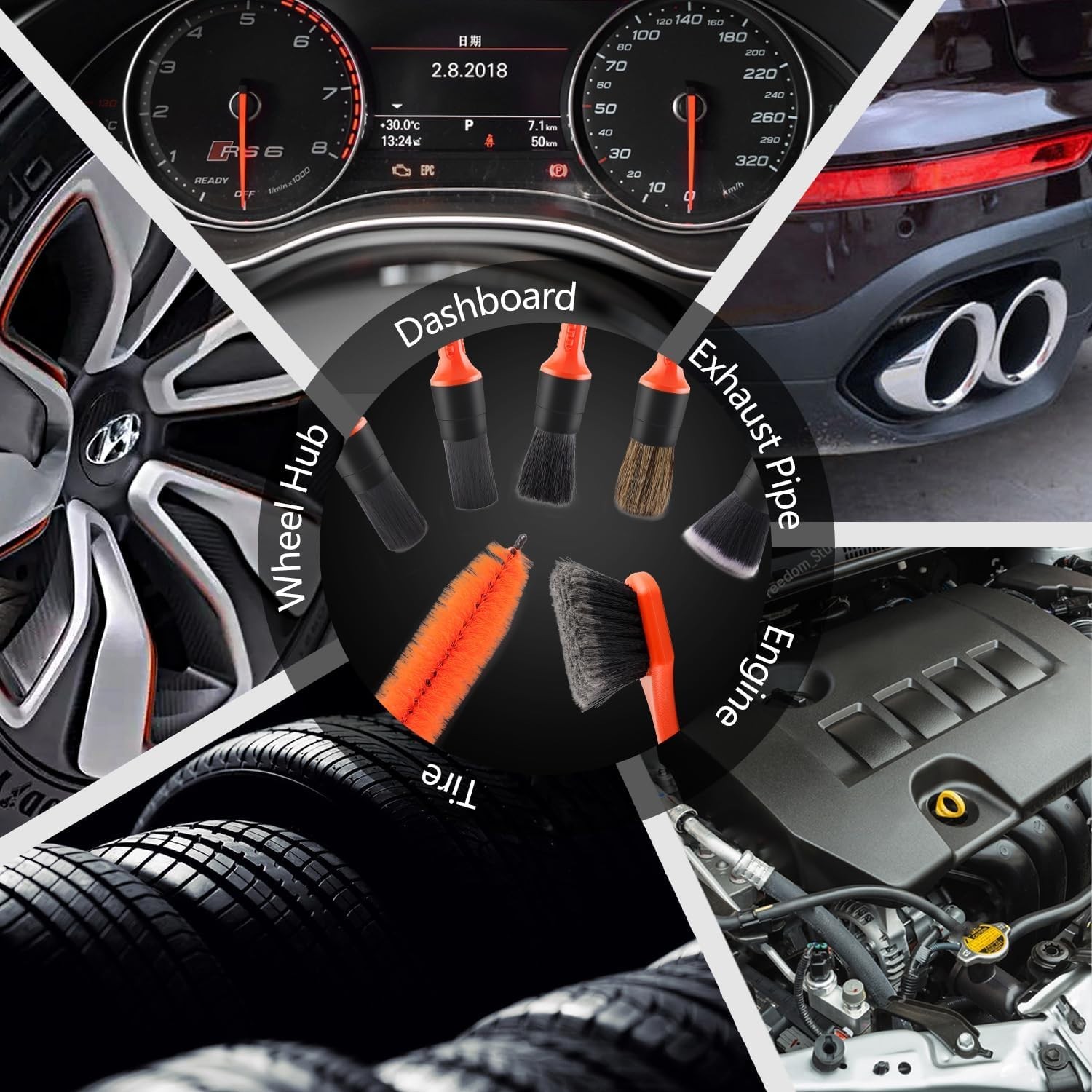 Complete 8-Piece Wheel & Tire Brush Set—Perfect for Detailers & Car Lovers