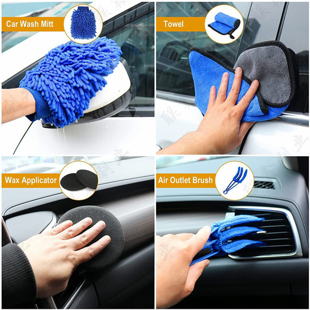 22pcs Car Beauty Brush Cleaning Tool Kit Interior Engine Air Conditioner Wheels