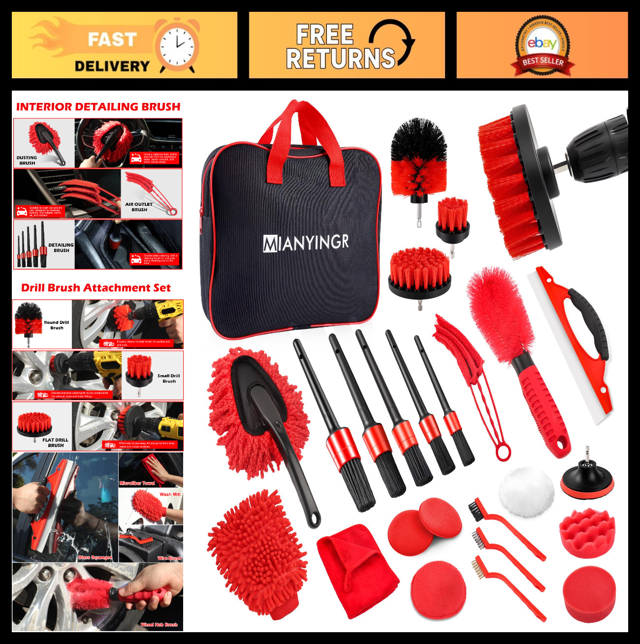 25Pcs Car Detailing Kit – Drill Brushes, Interior & Exterior Cleaning Tools, Whe