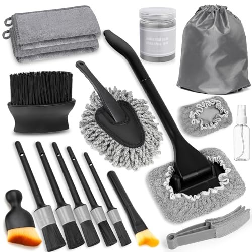 18-Piece Car Interior Cleaning Kit – Windshield Cleaner Tool, Microfiber Pads &
