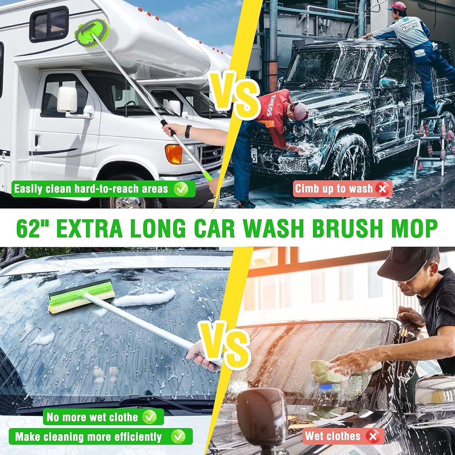 All-in-One Car Wash Kit – 17 Piece Set Featuring 62″ Brush & Interior Detailing