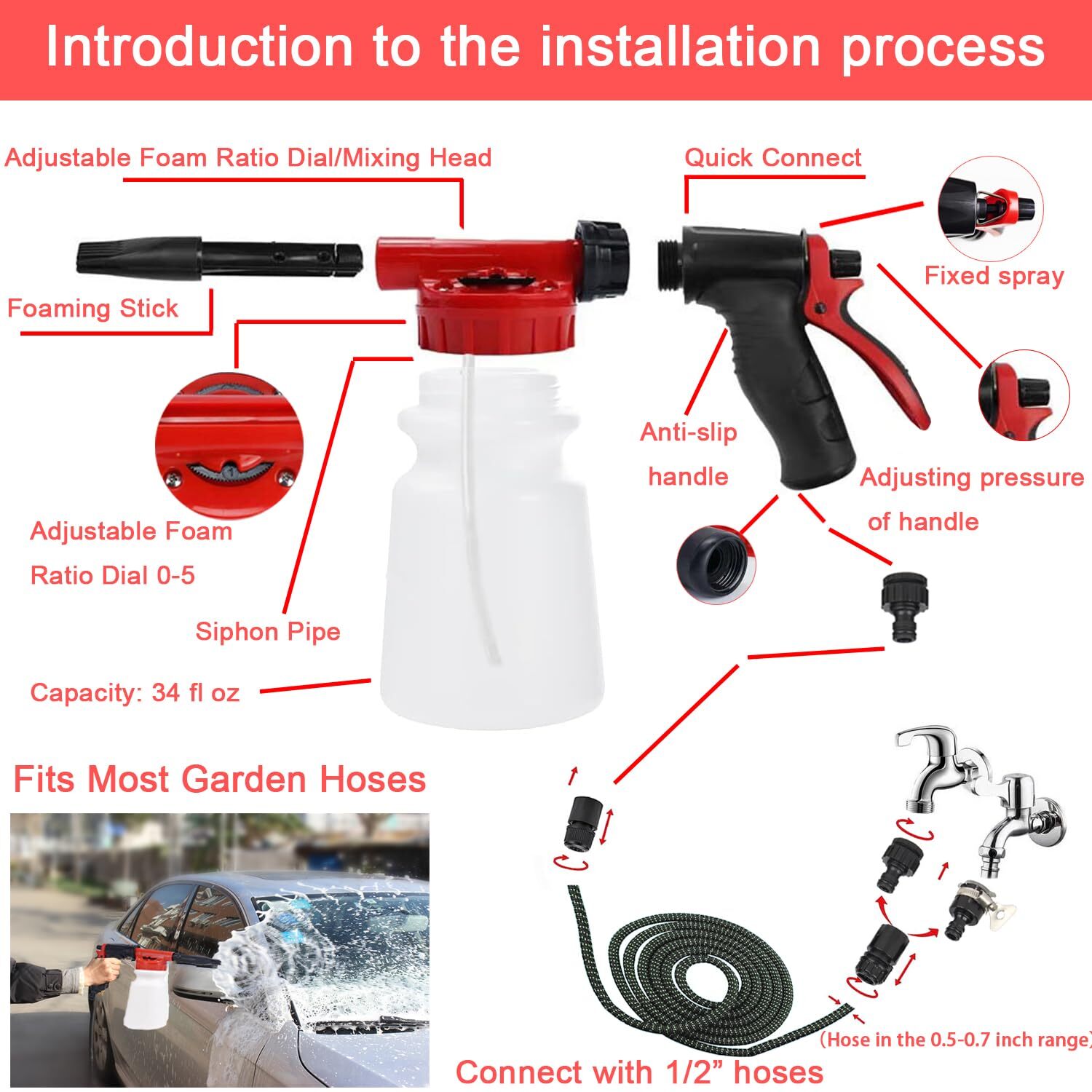 Car Wash Kit Car Wash Cleaning Kit with Car Wash Foam Gun Microfiber Sponge a…