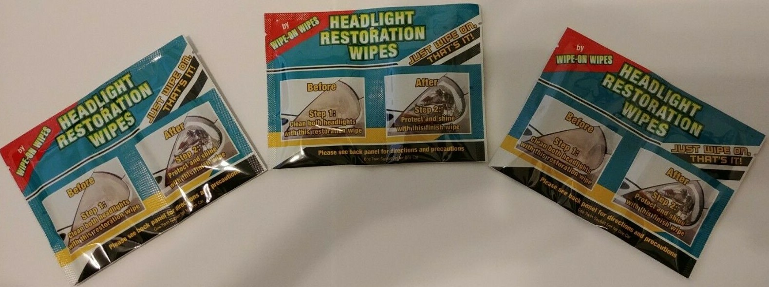 WIPE ON WIPES YELLOW OFF HEADLIGHT CLEANER & RESTORATION WIPES (5 SETS OF WIPES)