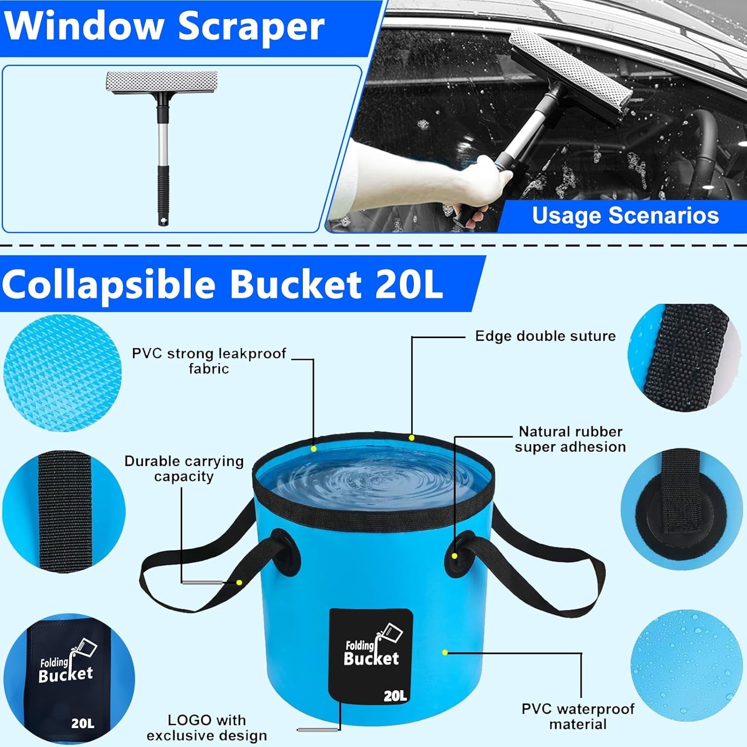 Car Wash Kit, Car Detailing Kit with Foam Gun, Car Wash Brush Mop and Large