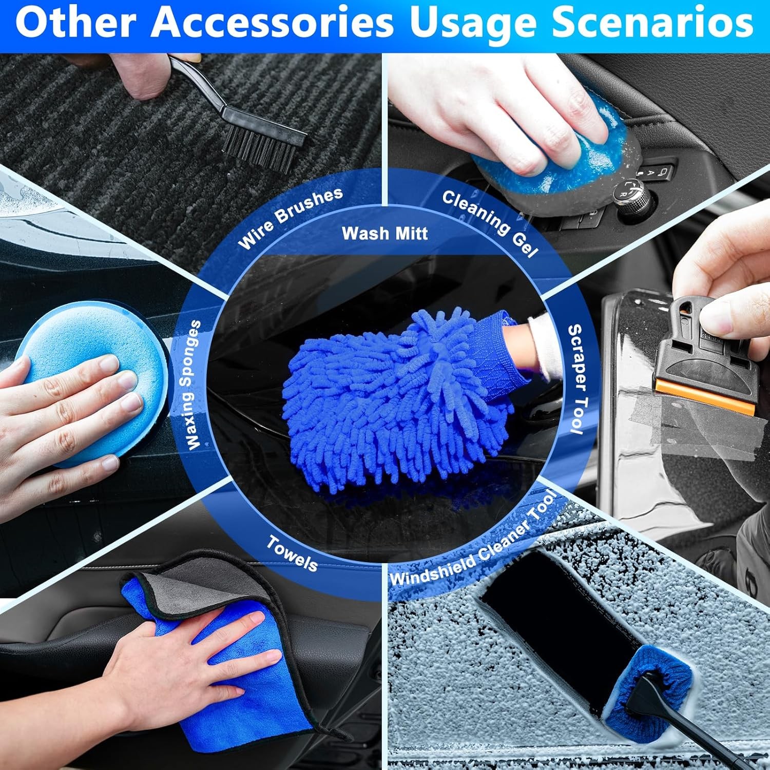 Car Wash Kit, Car Detailing Kit with Foam Gun, Car Wash Brush Mop and Large
