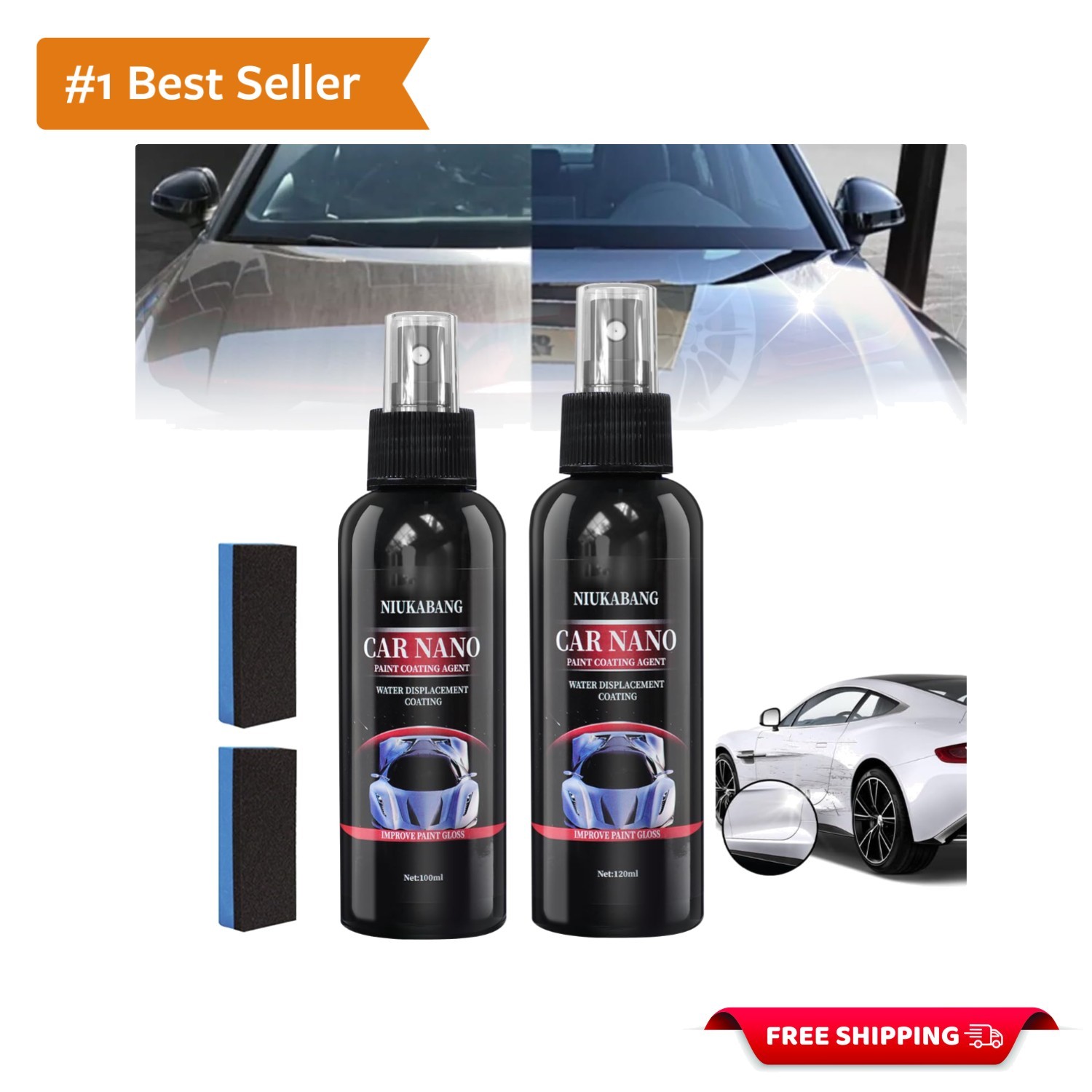 Instant Scratch Repair & Hydrophobic Coating – 2PCS Nurafix Car Nano Spray 240ml