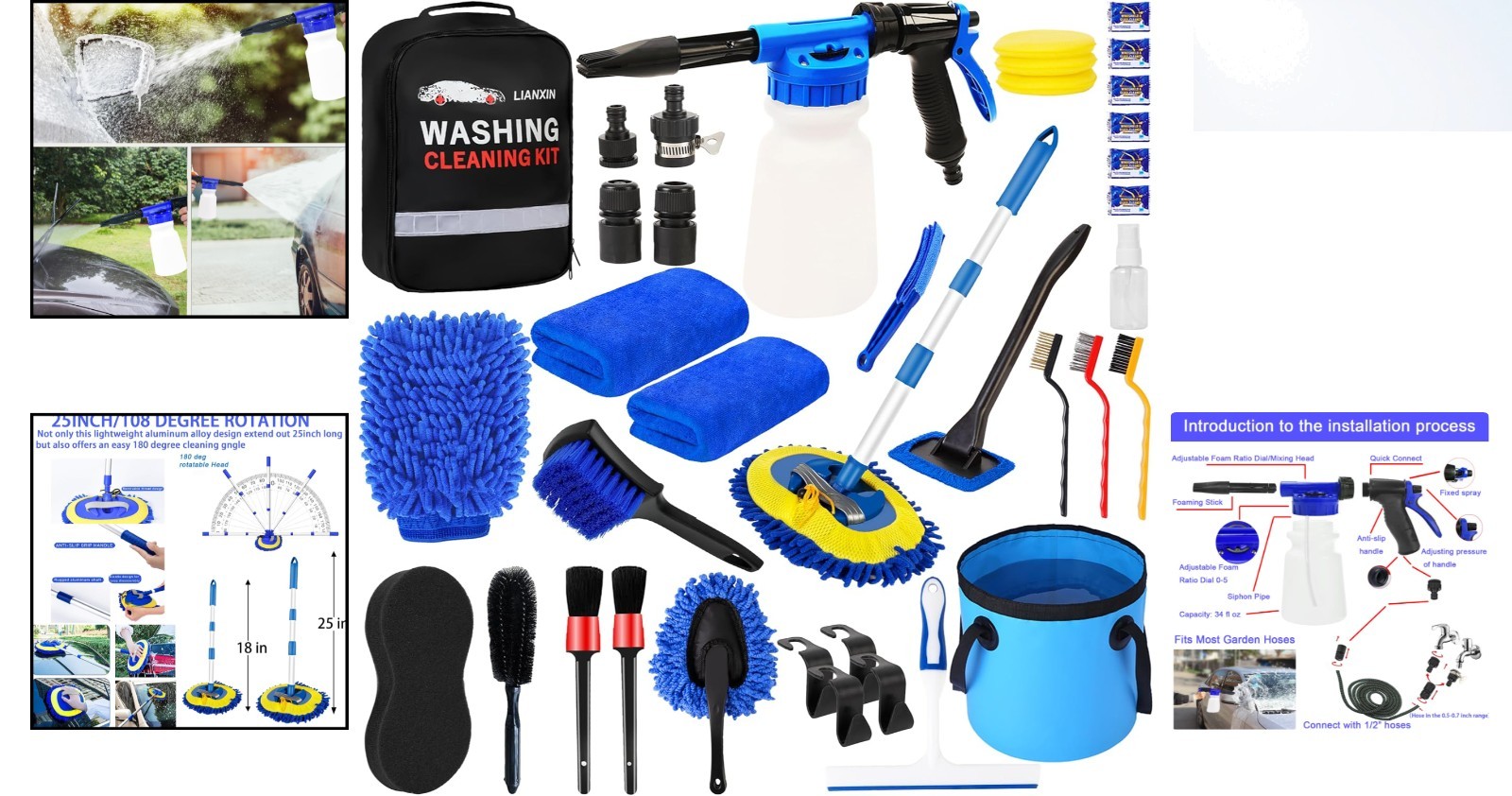Car Wash Cleaning Kit with Foam Gun, Car Wash Brush with Long Handle, C…