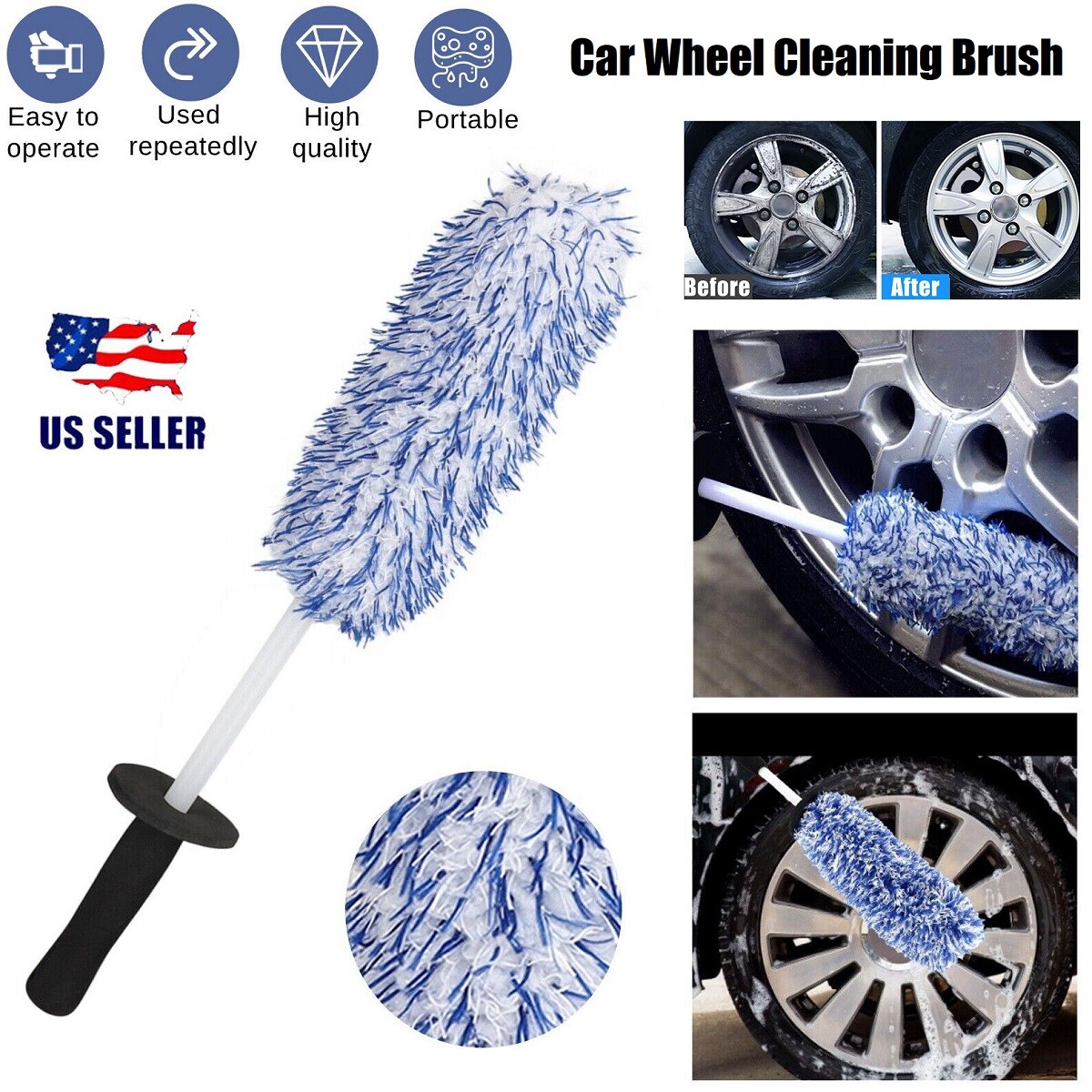Car Wheel Brush Rims Tire Seat Engine Wash Cleaning Kit Auto Detailing Tool USA