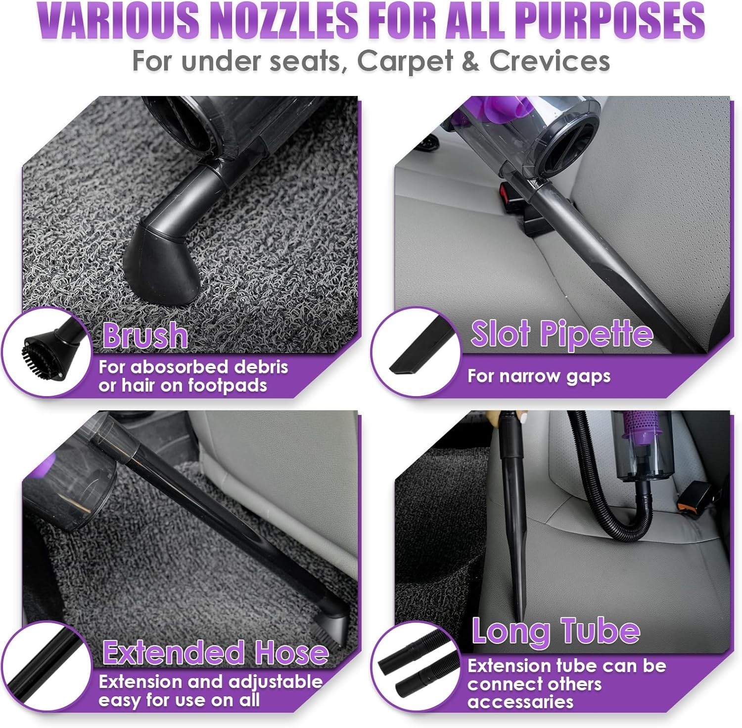 Effortless Car Cleaning with 17PCS Purple Detail Kit & High Power Vacuum Cleaner