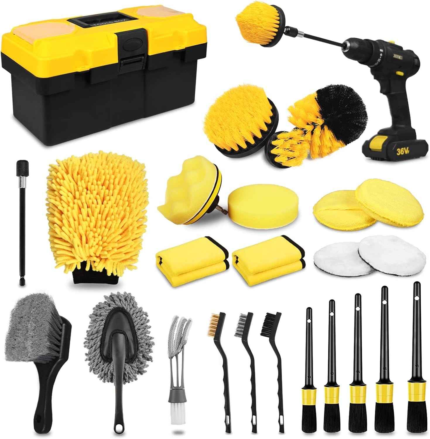 27-Piece Professional Car Detailing Kit with Brushes for Interior and Exterior
