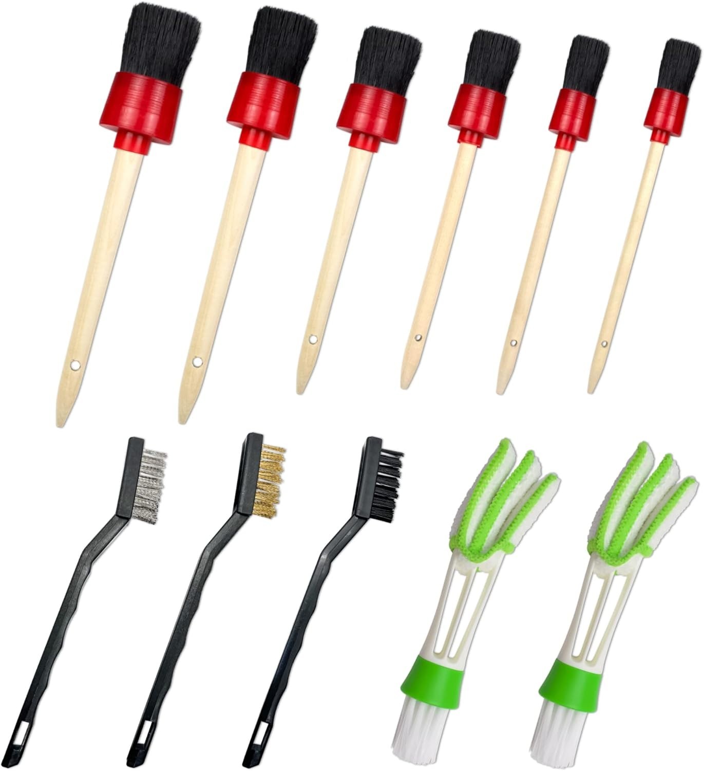 11-Piece Automotive Detailing Kit – Boar Hair & Durable Wire Brushes