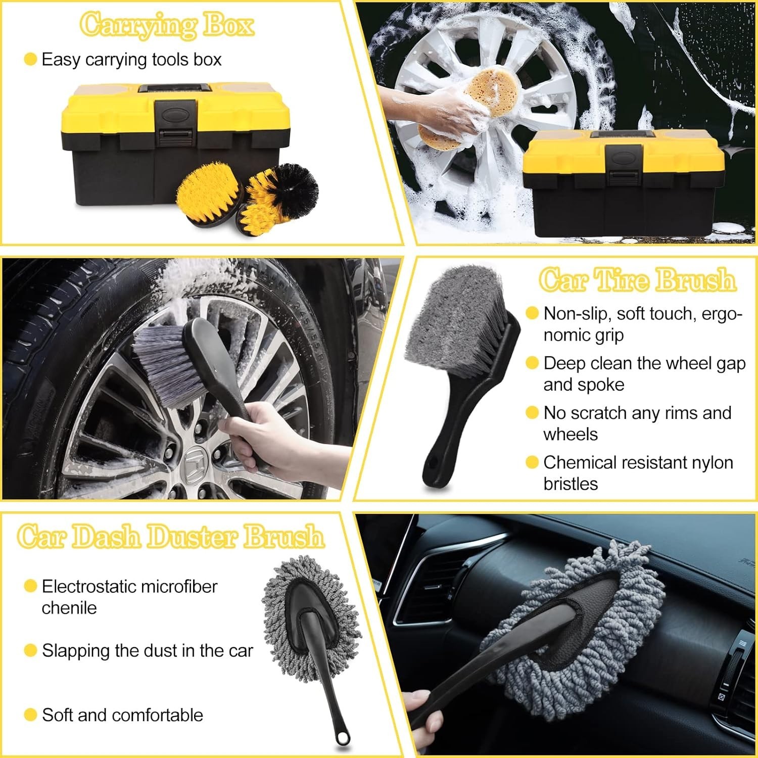 Ultimate 27-Pcs Car Wash Kit: Drill Brushes, Towels & More for Spotless Cleaning