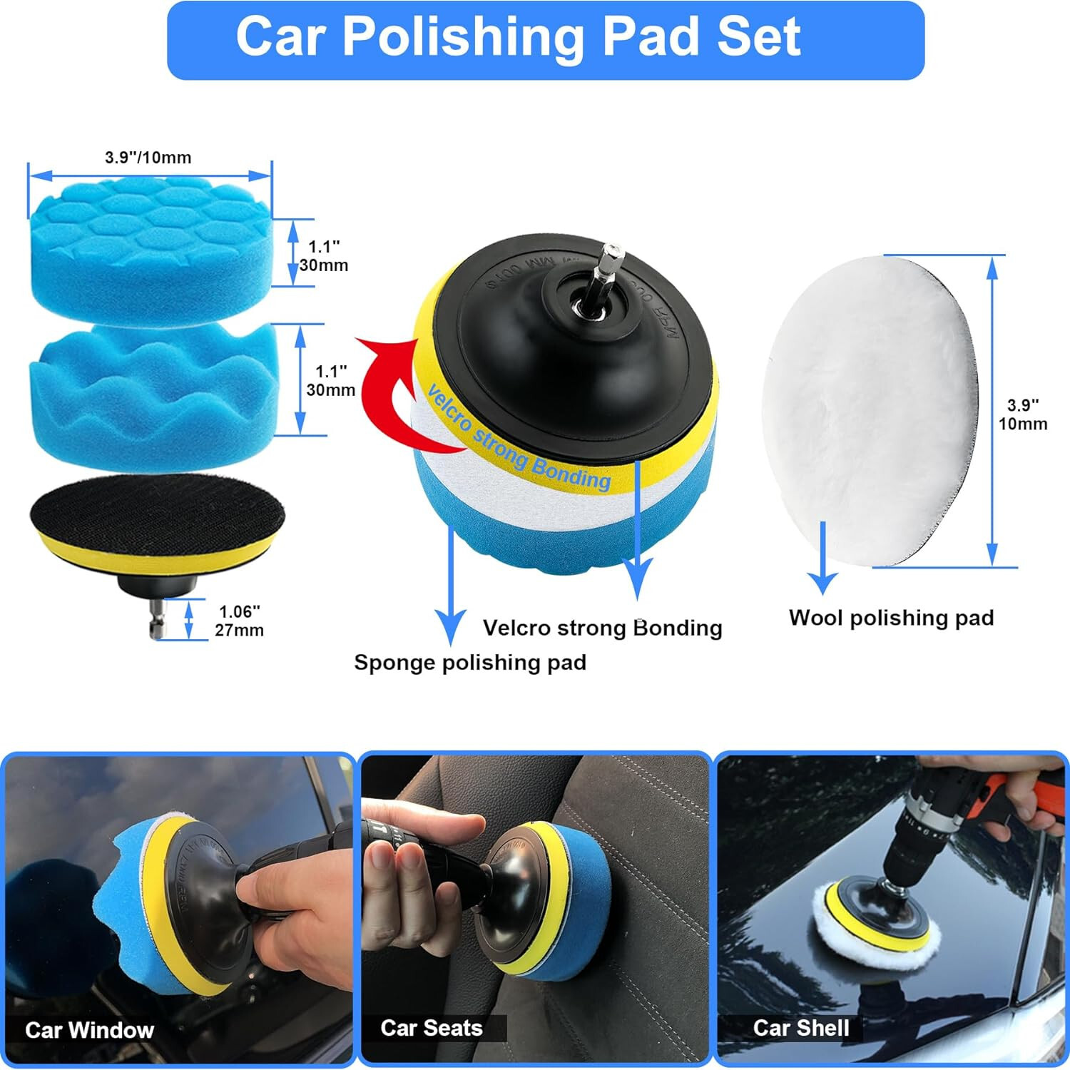 27Pcs Car Wash Cleaning Kit, Wheel Drill Brush Polishing Set ,Auto Supplies Tool