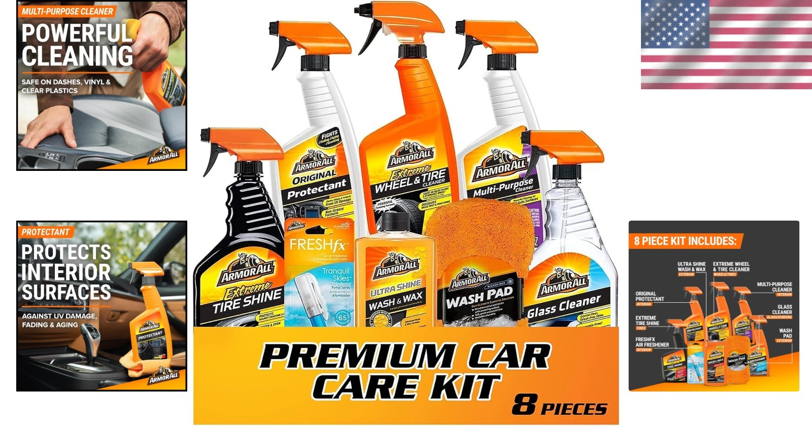 Armor All Car Care Kit with Wax, Glass Cleaner, Tire Wheel Cleaner Gift