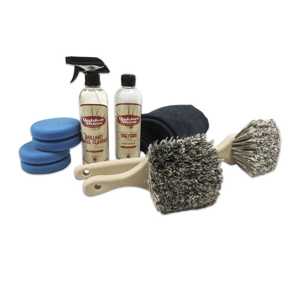 Golden Shine Car Care Tire & Wheel Detailing Kit w Brushes and Microfiber 49927K