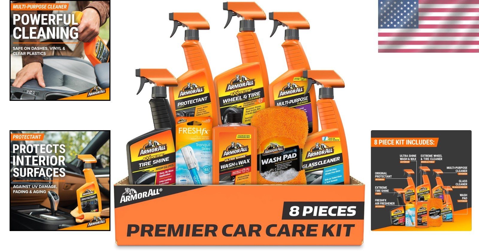 All-In-One Car Care Set: Glass Cleaner, Tire Cleaner & Air Freshener