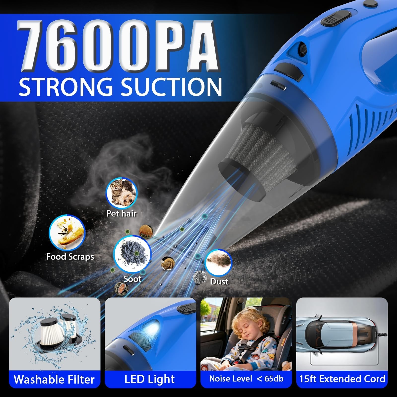Car Cleaning Kit – Interior Detailing, High Power Handheld Vacuum, Brush Set & S