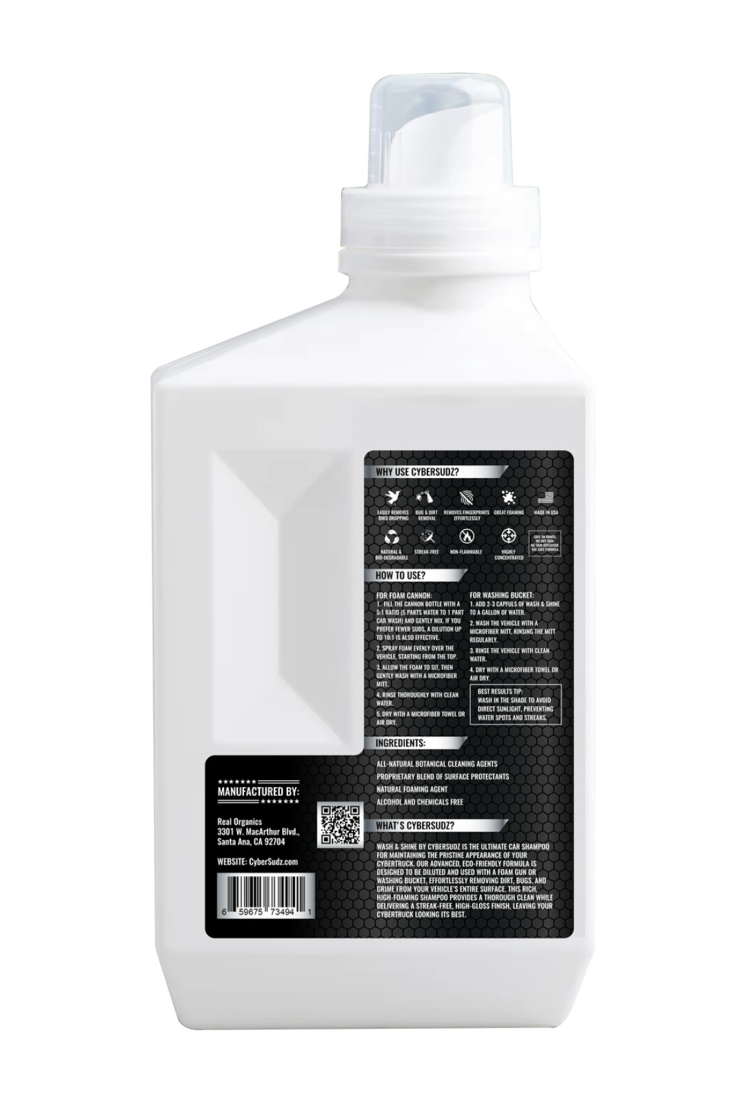 Cyber SudZ Car Wash & Shine, Formulated for Tesla CyberTruck Cleaning Stainless