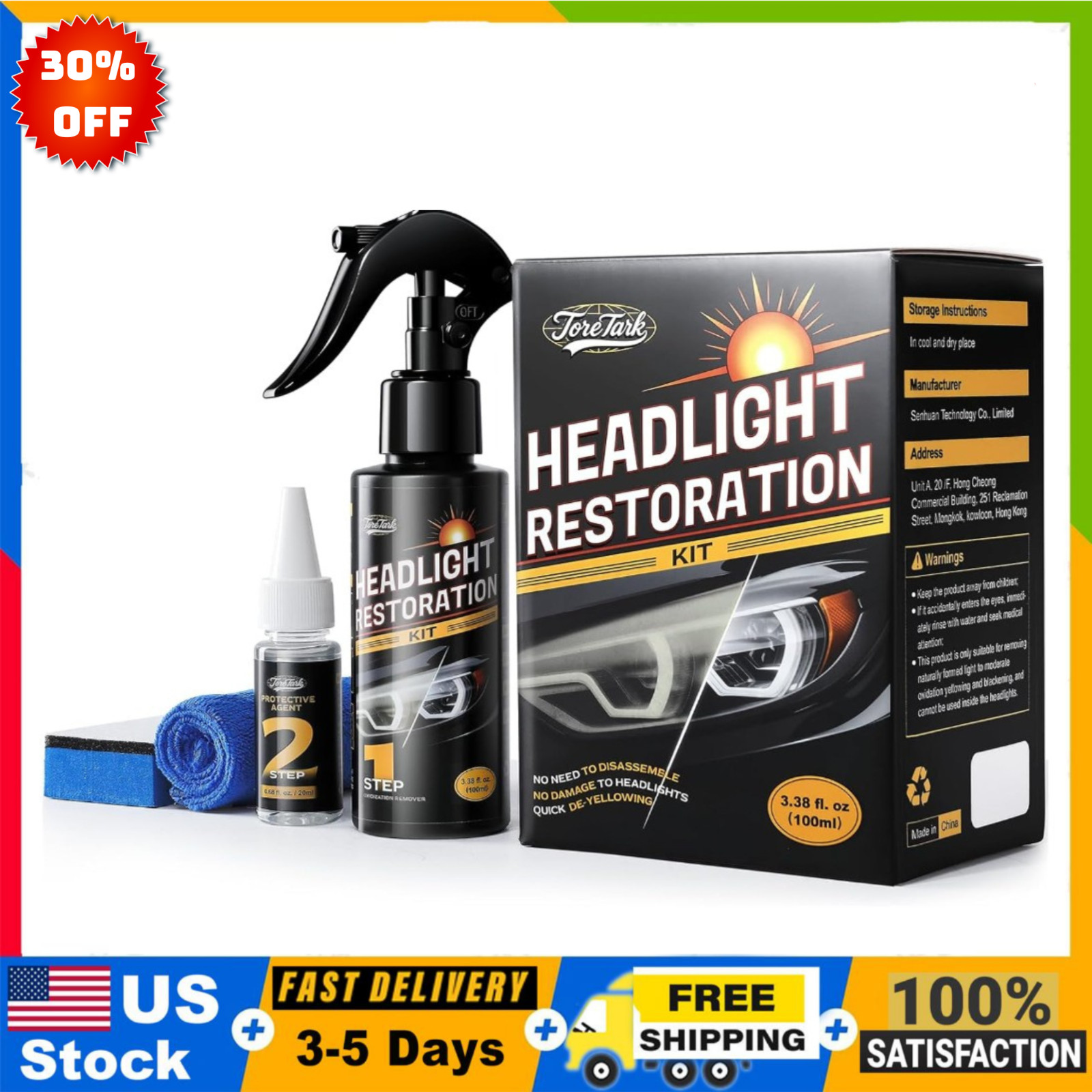 Kit Restaurador de Faros para Auto sin Herramientas, Spray Limpia y Renueva