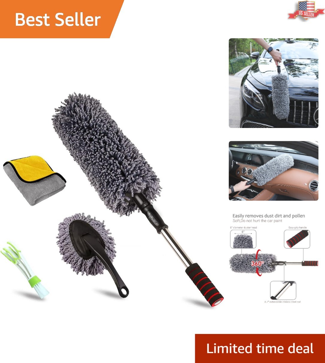 Pro-Quality Interior & Exterior Car Duster with Extendable Handle – Lint Free