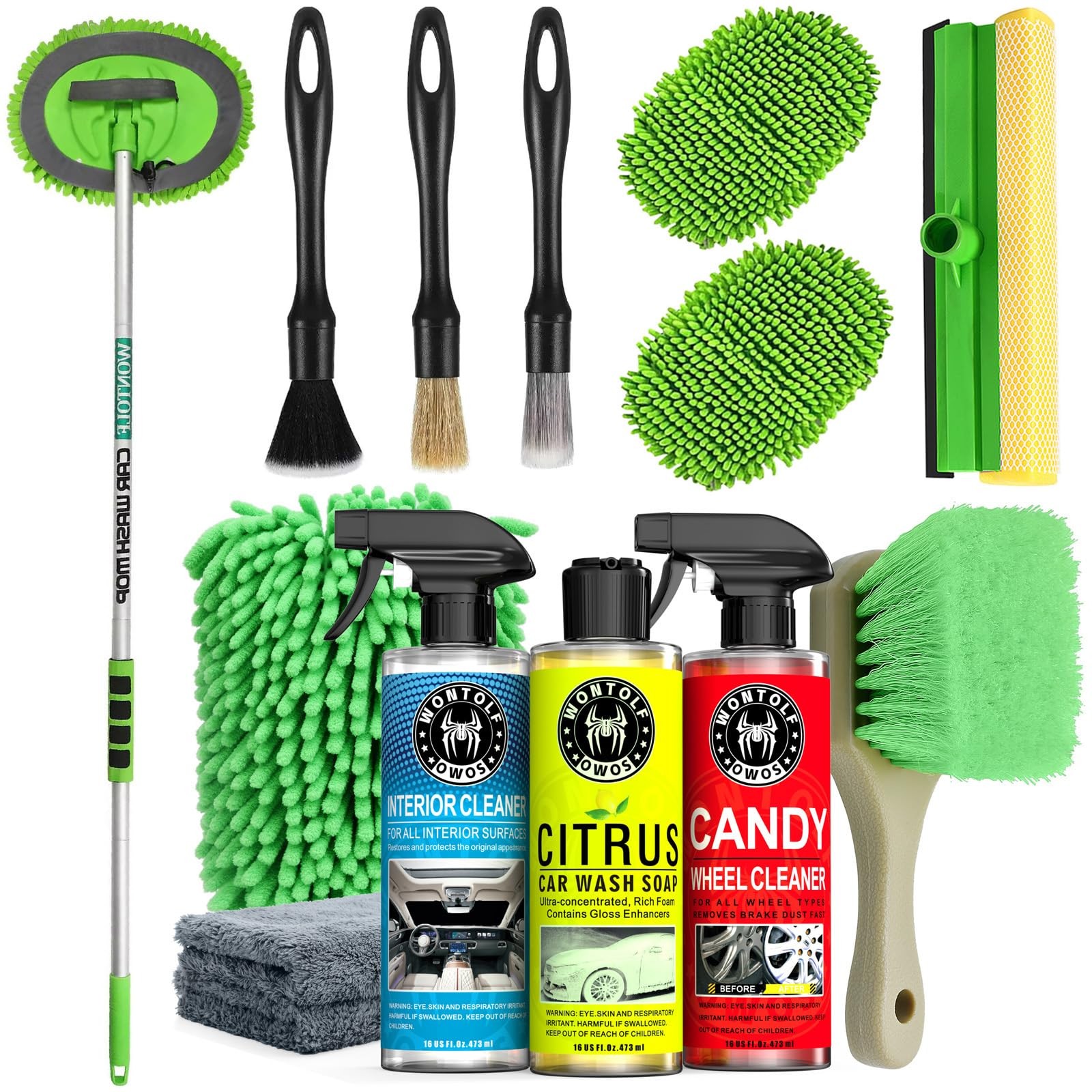 Wontolf 17pc Car Wash Kit, Cleaning Kit with Brush Long Handle,…
