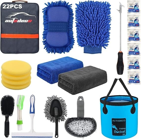 car,22Pcs Car Wash Cleaning Tools Kit Car Detailing Set with Blue Canvas Bag