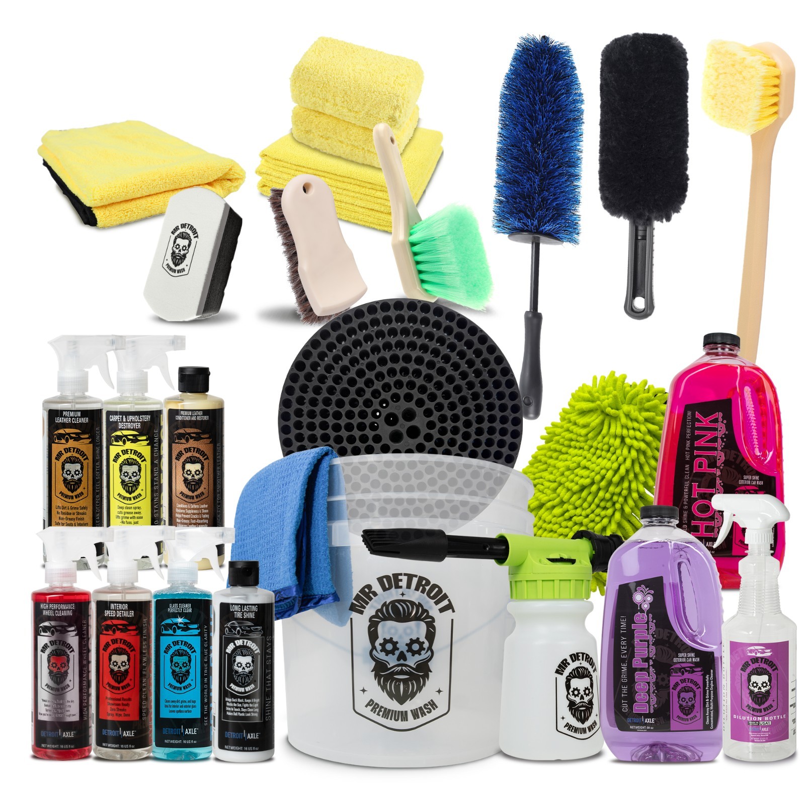 Mr. Detroit – 24pc Ultimate Car Detailing Kit for Wheel & Interior Wash and Care