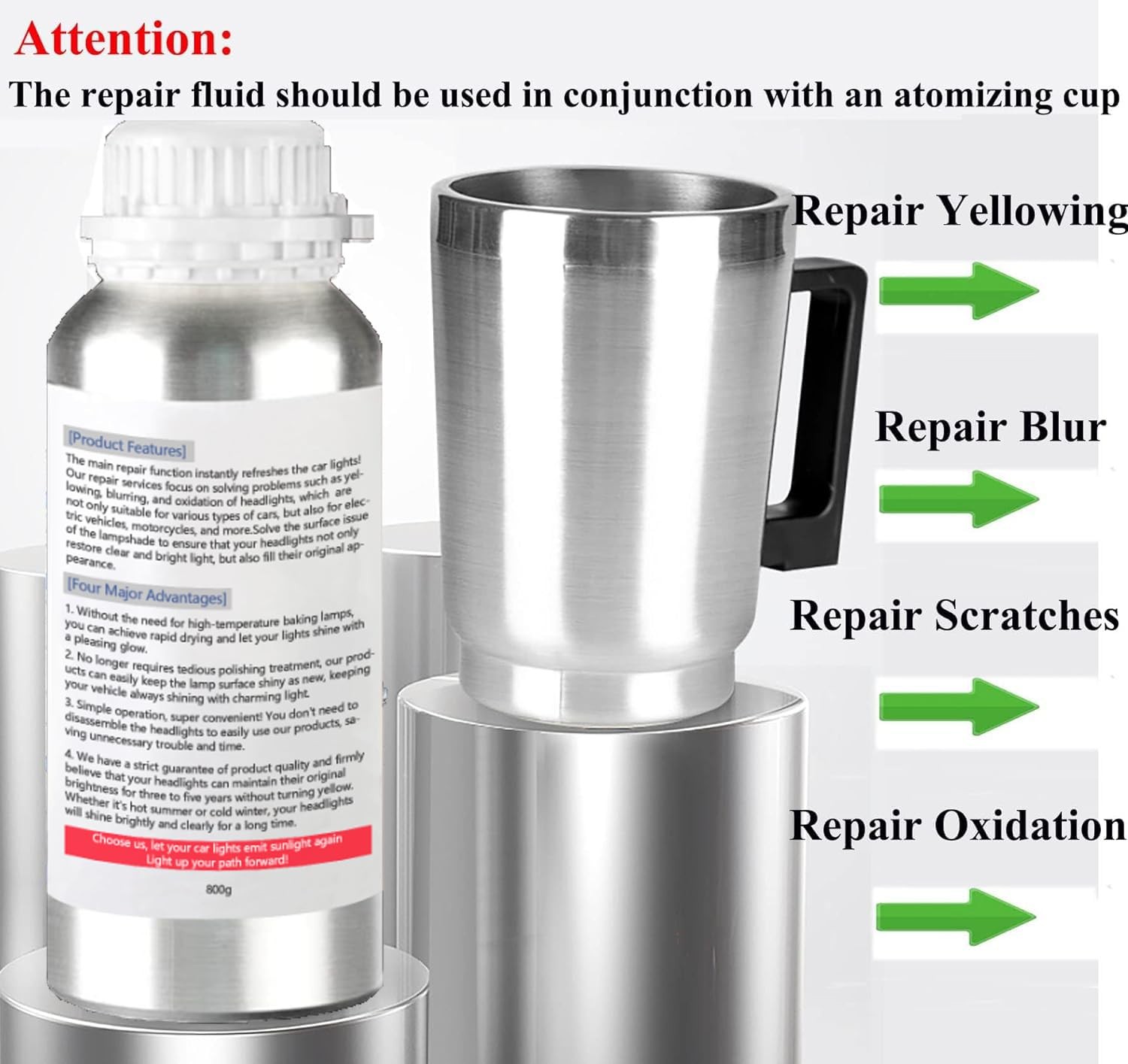 800g Auto Headlight Restoration Liquid, Car Repair Fluid 600ML