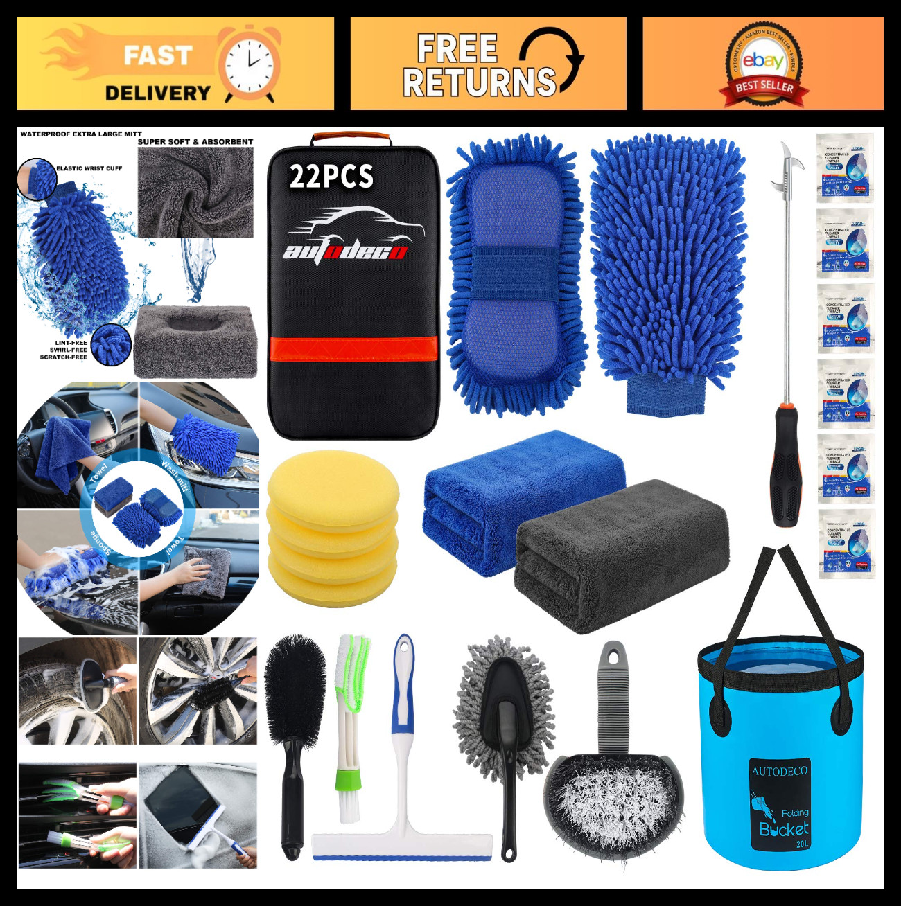 22Pcs Car Wash Detailing Kit – Complete Cleaning Tools Set with Canvas Bag, Mitt