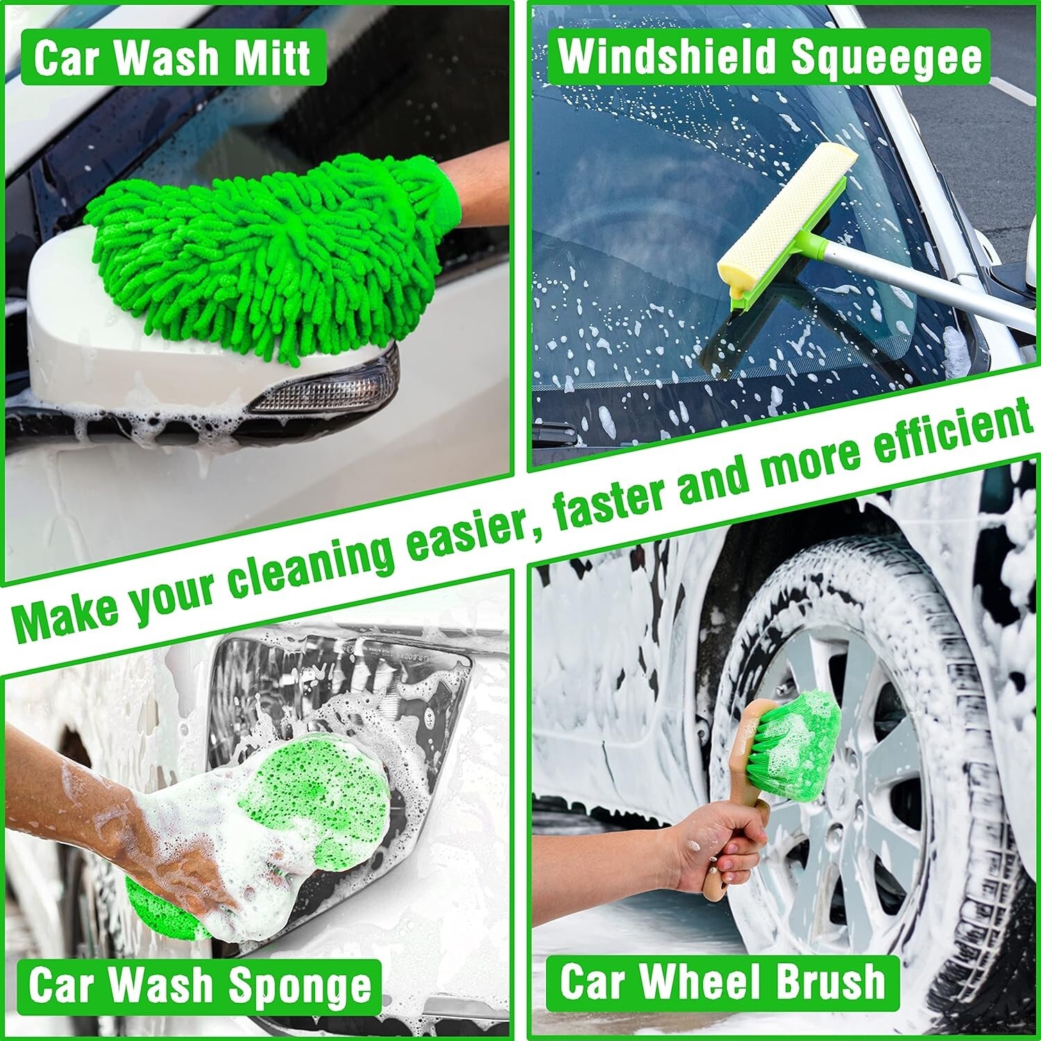 All-in-One Car Wash Kit – 17 Piece Set Featuring 62″ Brush & Interior Detailing