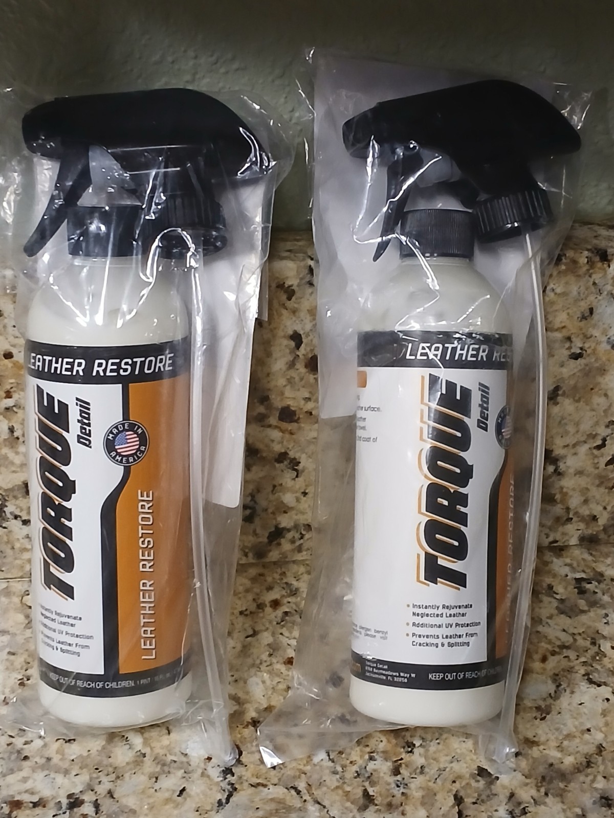 2 Spray Bottles Of Torque Detail Leather Restore, Brand New in Sealed Package