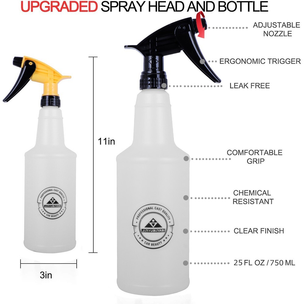 3pack 25oz All-Purpose Car Detailing Mist Water Spray Bottles Adjustable Nozzle