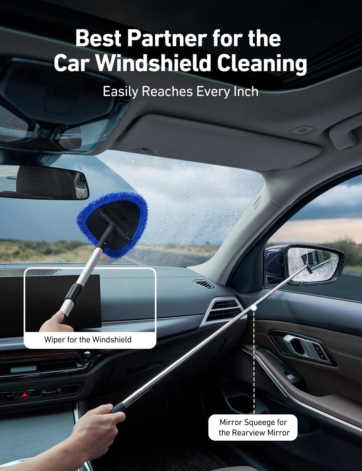 AstroAI Car Windshield Cleaner Tool, Window Cleaning Kit with 39in Blue