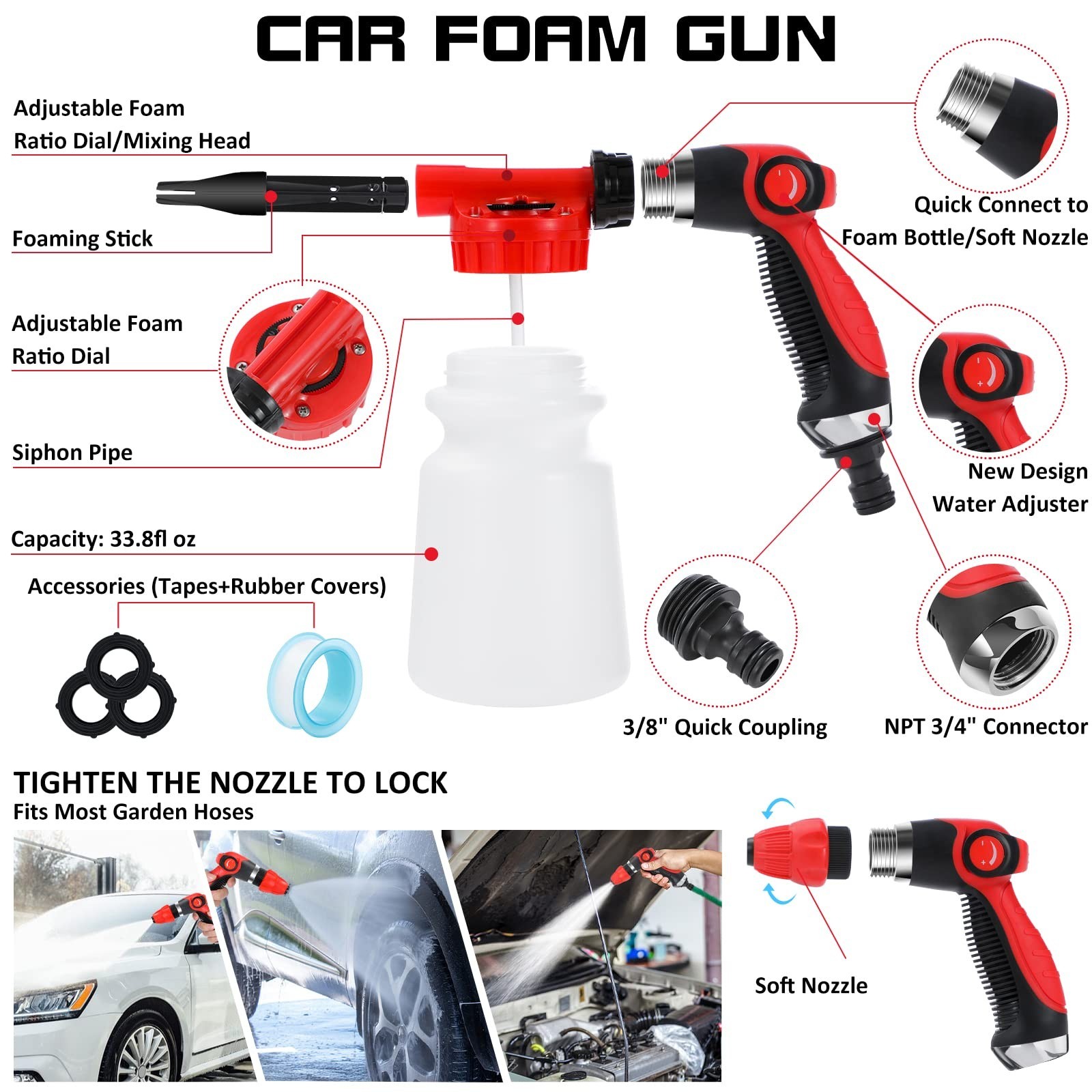 33Pcs Car Wash Detailing Kit – Foam Gun, Brushes, Mitts & Towels – Complete Clea
