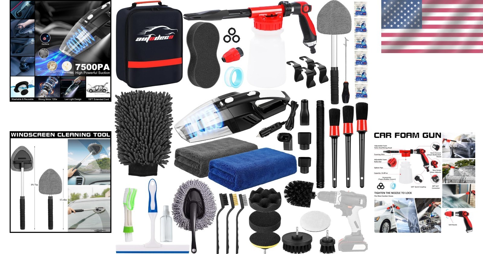Deluxe 40-Piece Auto Detailing Kit: Foam Gun, High-Suction Vacuum, Mitts