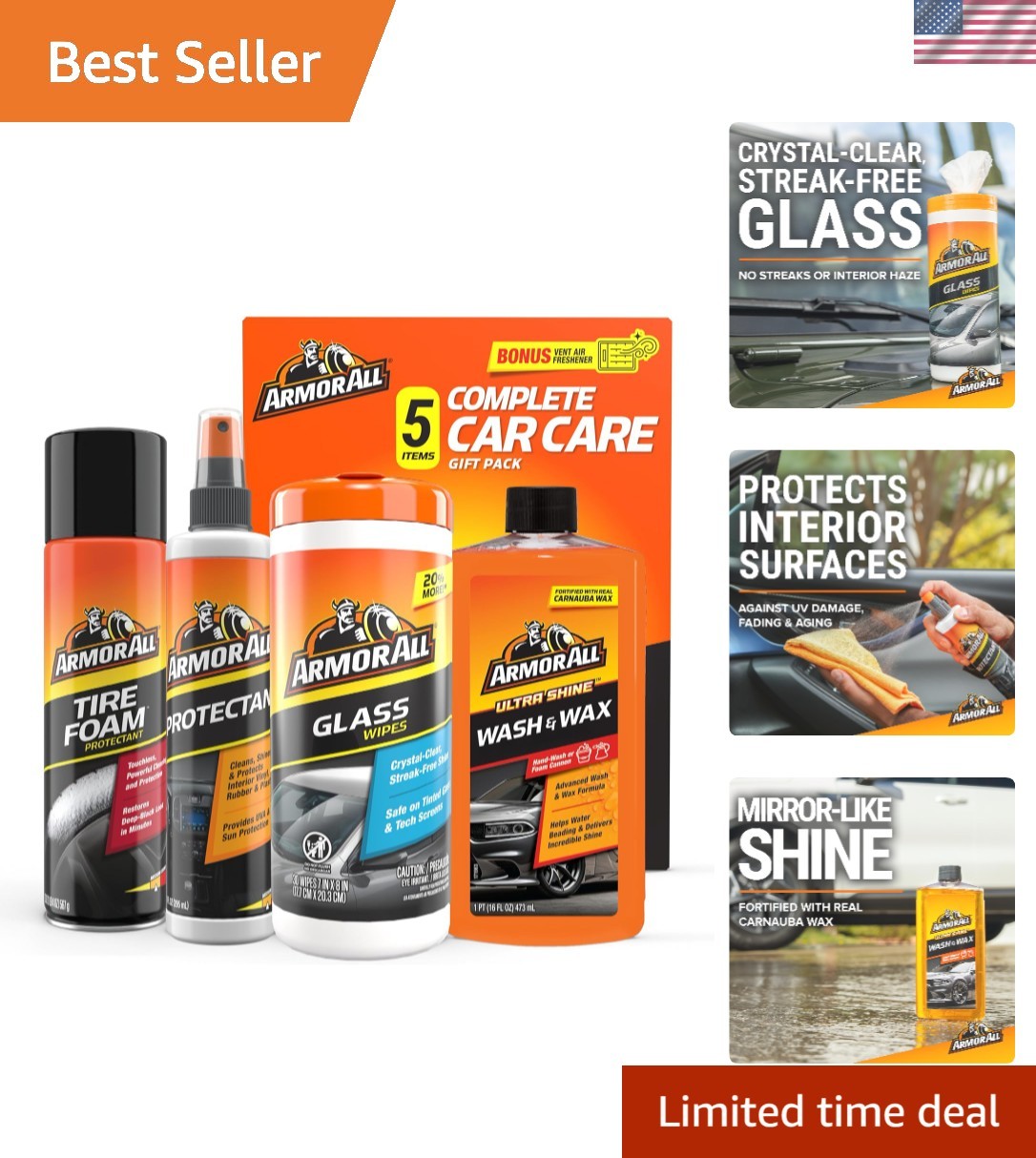4-Piece Car Care Kit: Wax, Protectant Spray & Glass Wipes for Ultimate Shine