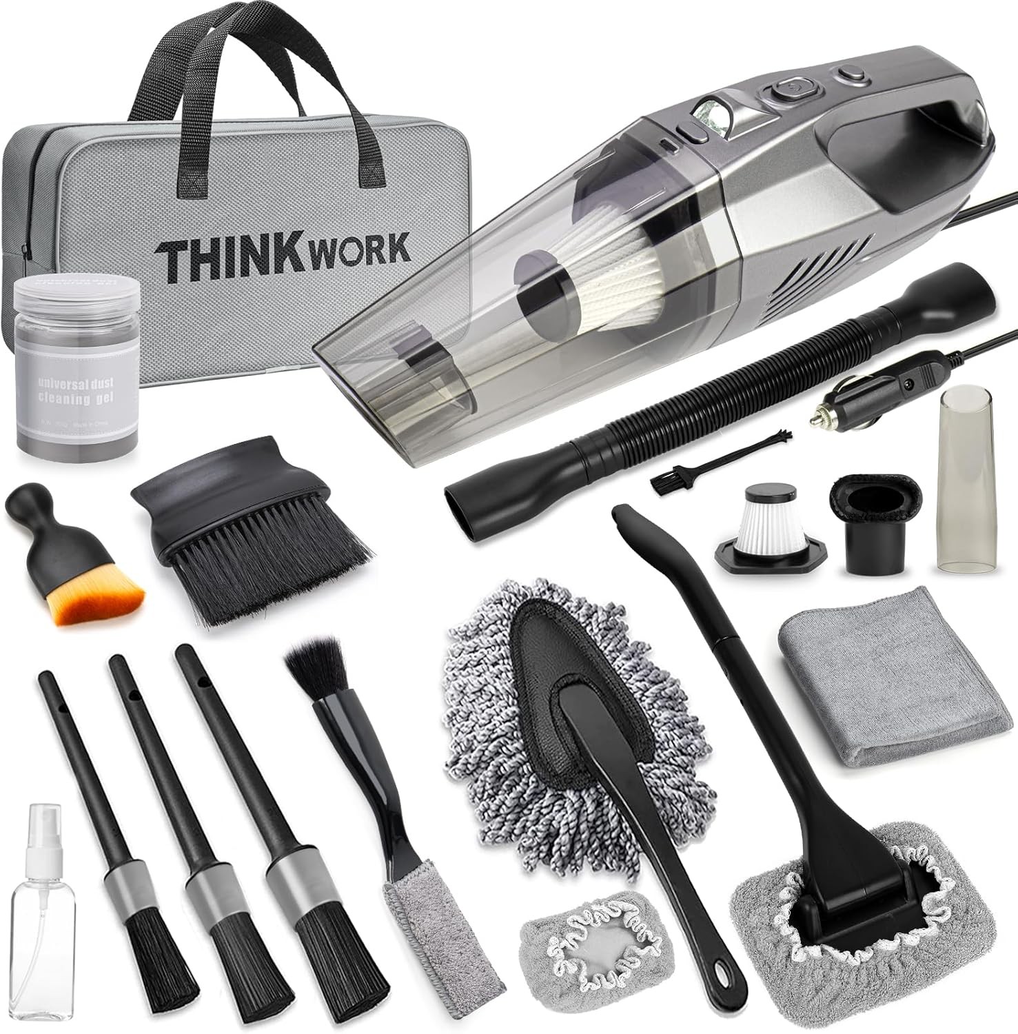 THINKWORK Car Cleaning Kit 8000PA High Power Vacuum & Detailing Brush Set