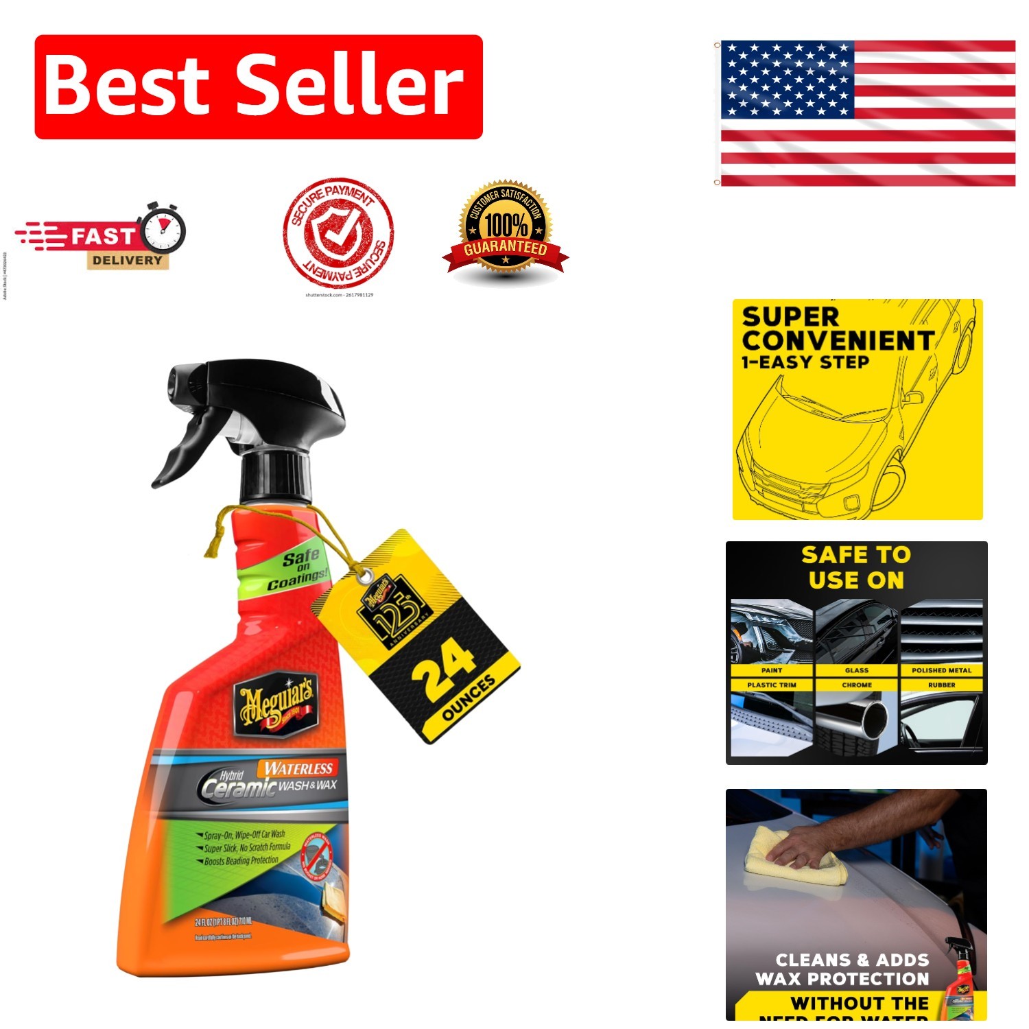 Meguiar’s Hybrid Ceramic Waterless Wash & Wax Spray, 24 Oz – No-Scratch Finish