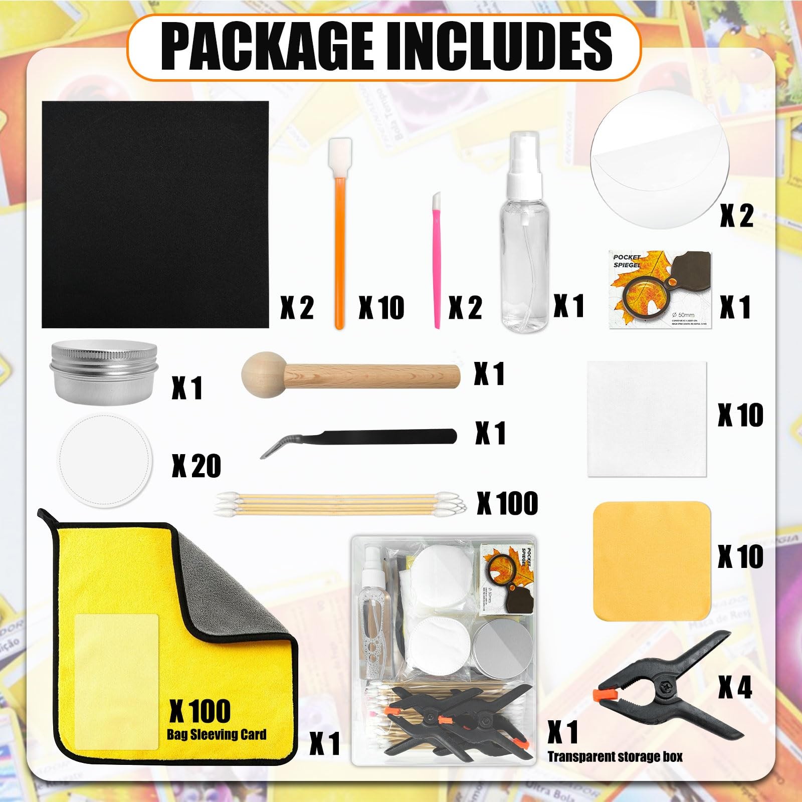 COARVXA 267 Pcs Card Care Clean Kit,Trading Card Cleaning Kit with Fixing Jig